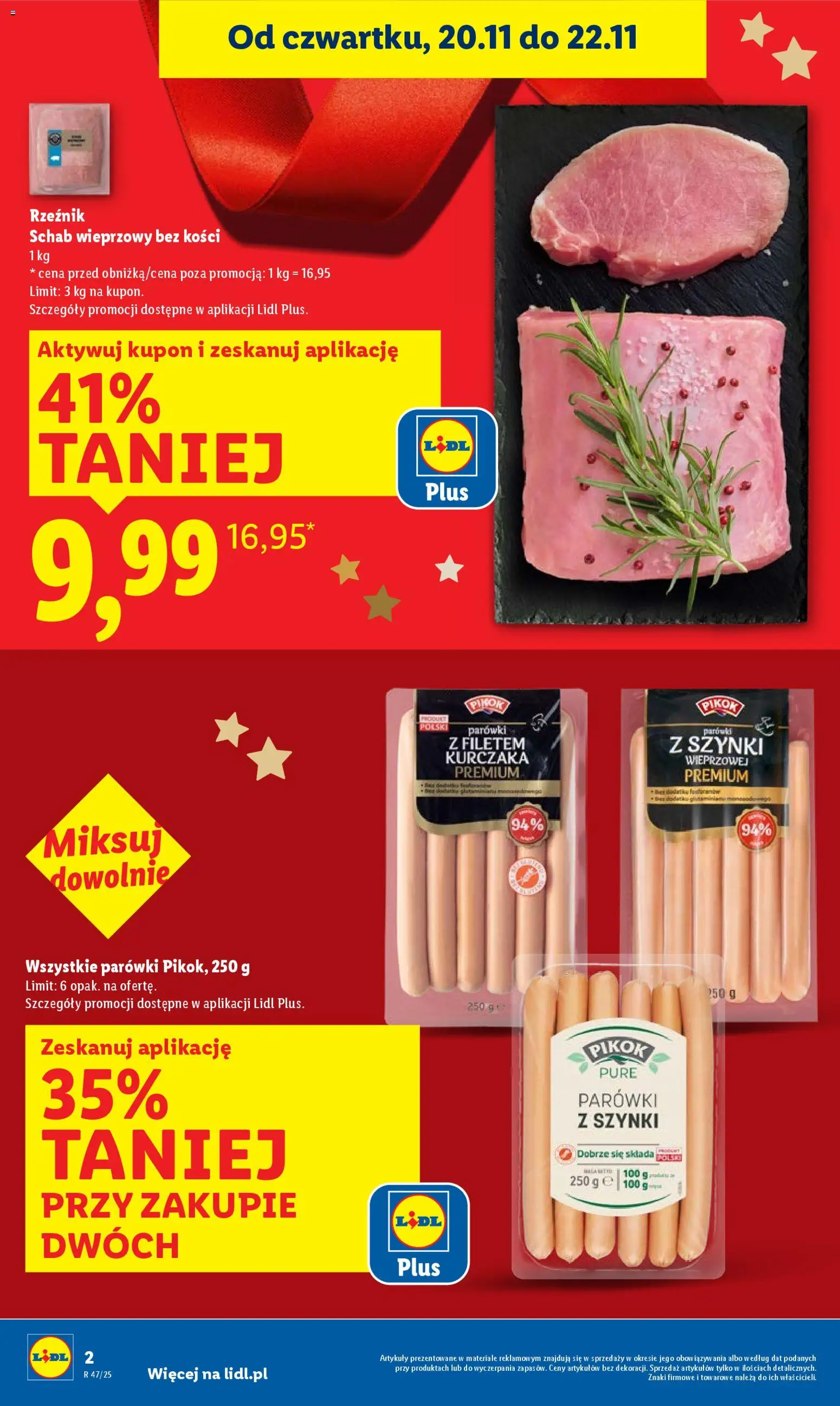 Lidl Gazetka od 20.11.2025 | Strona: 2 | Produkty: Schab wieprzowy, Schab wieprzowy bez kości, Parówki z szynki, Parówki z filetem kurczaka