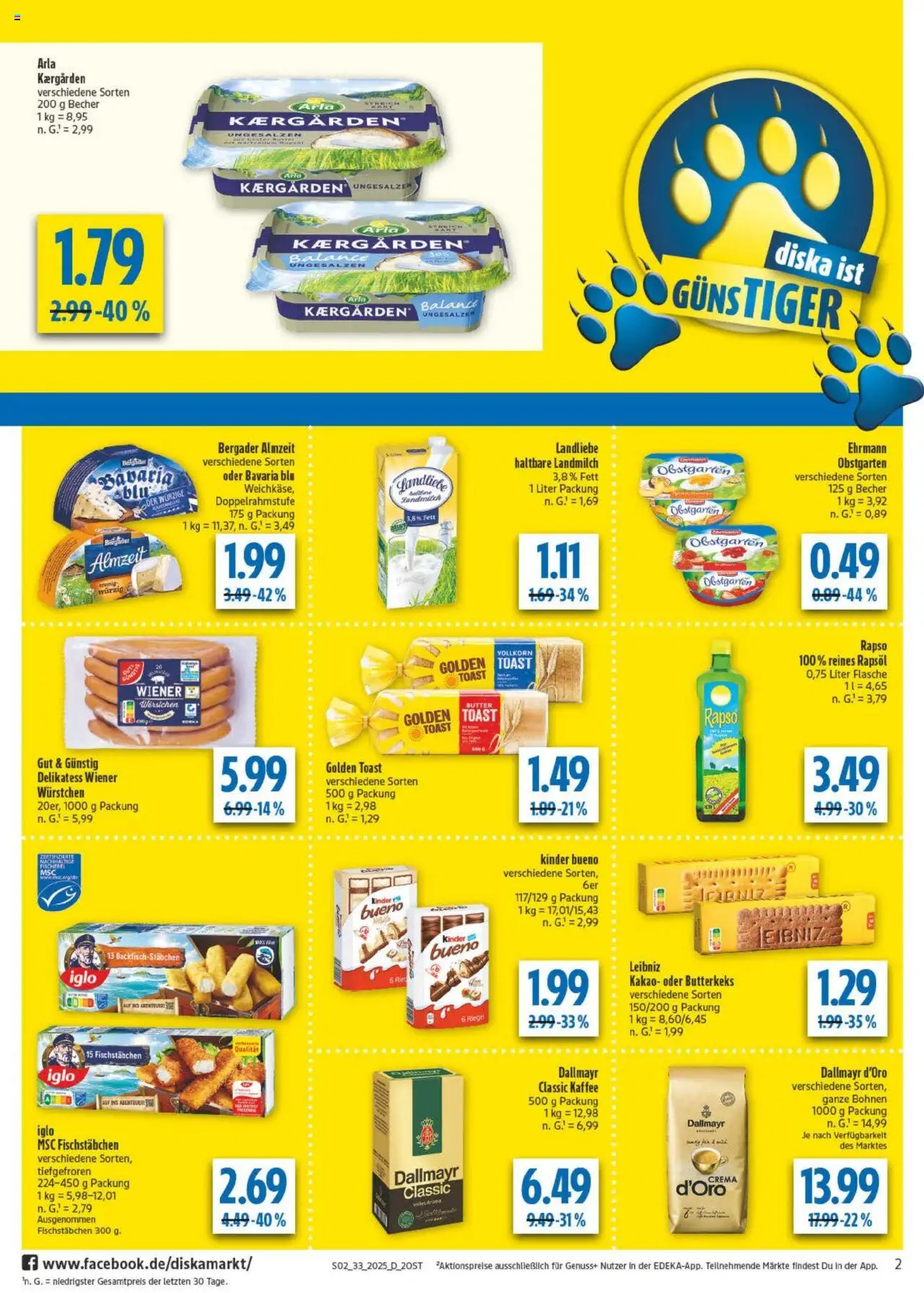 Diska Prospekt 	 - gültig ab dem 11.08.2025 | Seite: 2 | Produkte: Kaffee, Rapsöl, Kinder bueno, Dallmayr
