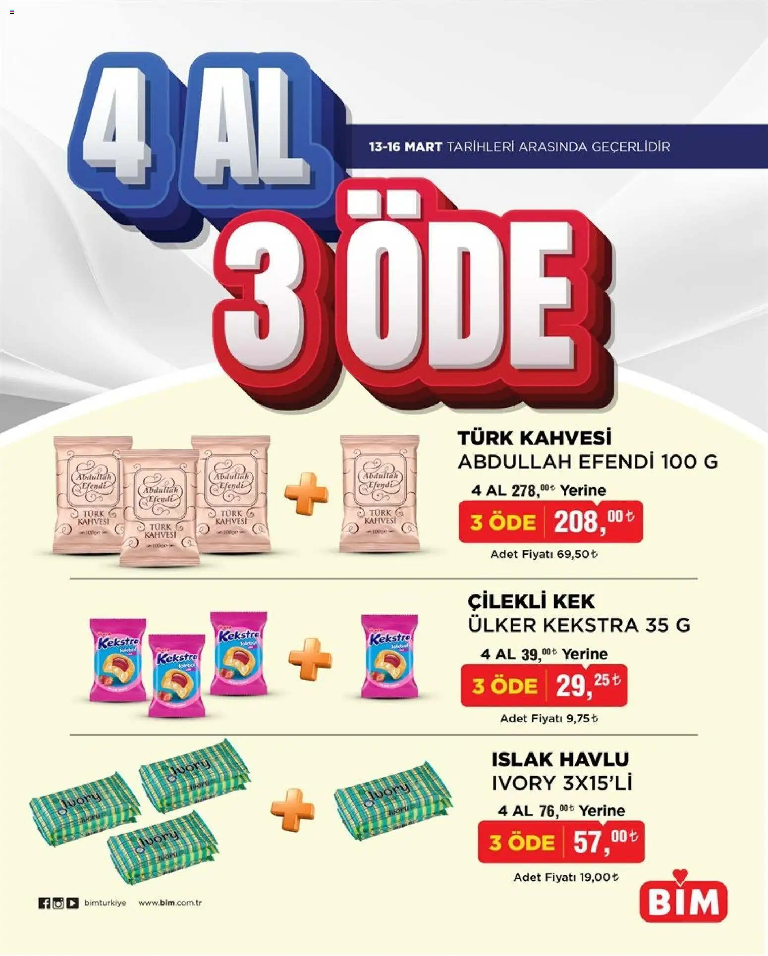 BİM - 4 AL 3 ÖDE, İndirim - 13.03.2026 tarihinden itibaren geçerlidir | Sayfa: 1