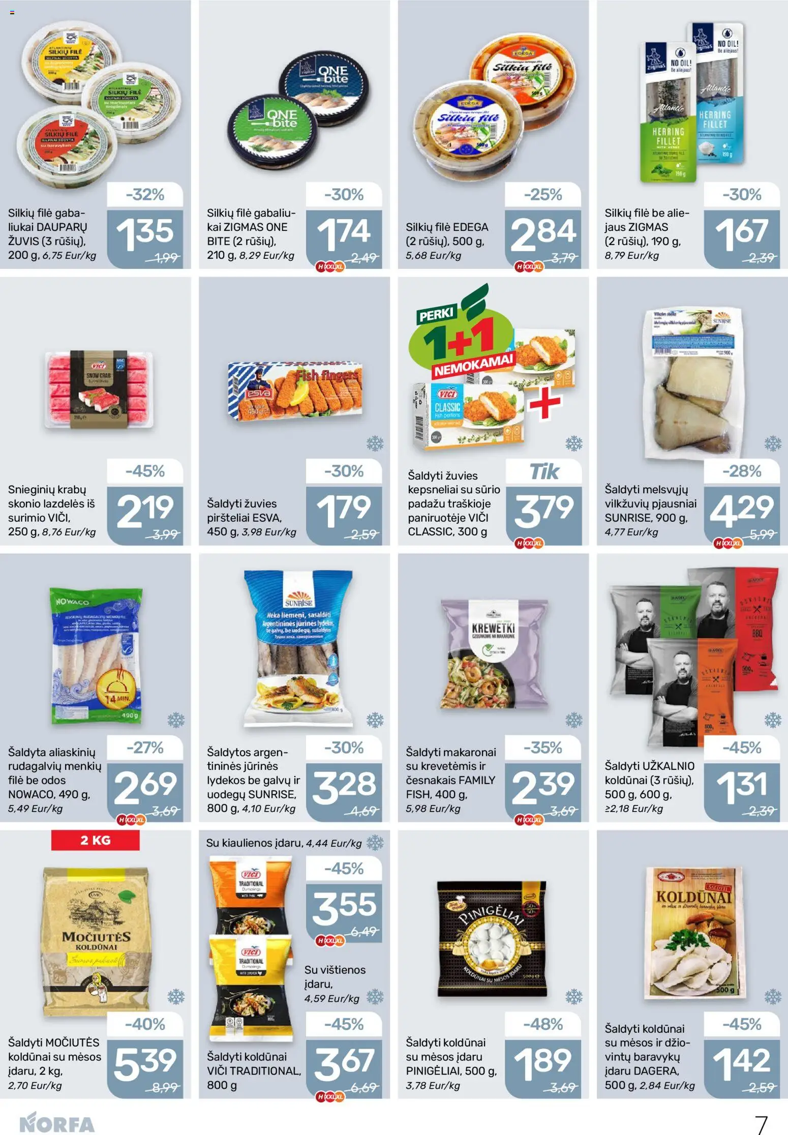 NORFA akcijos nuo 08.01.2026 | Puslapis: 7 | Prekių: Vištienos, Silkių filė, Žuvis, Makaronai