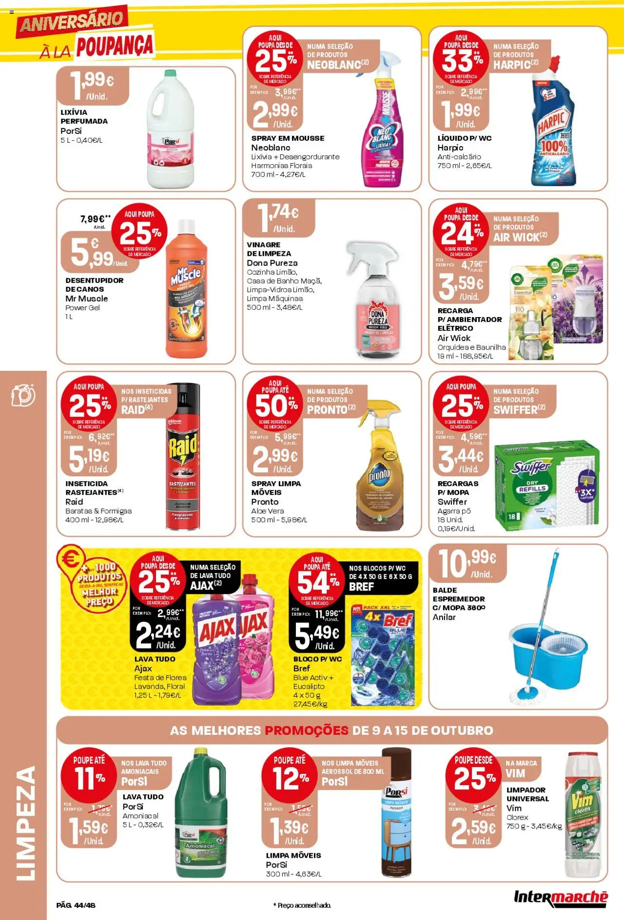 Intermarché folheto │ válido de 09.10.2025 | Página: 44 | Produtos: Pó, Inseticida, Limpa móveis, Casa de banho