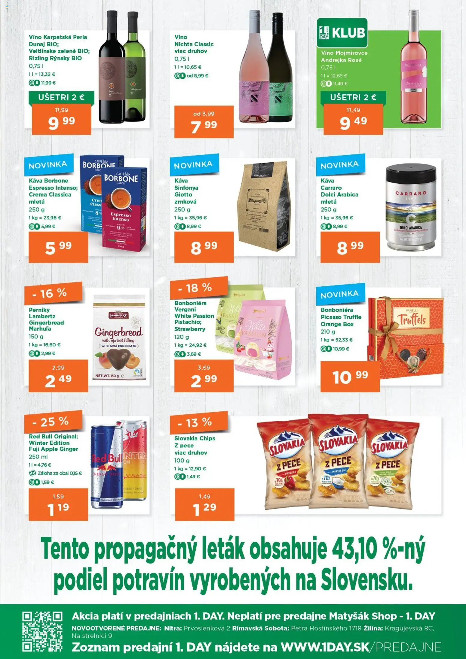 Nové 1day akcie – leták je platný od 26.02.2026 | Strana: 3 | Produkty: Káva, Víno, Red Bull, Soľ