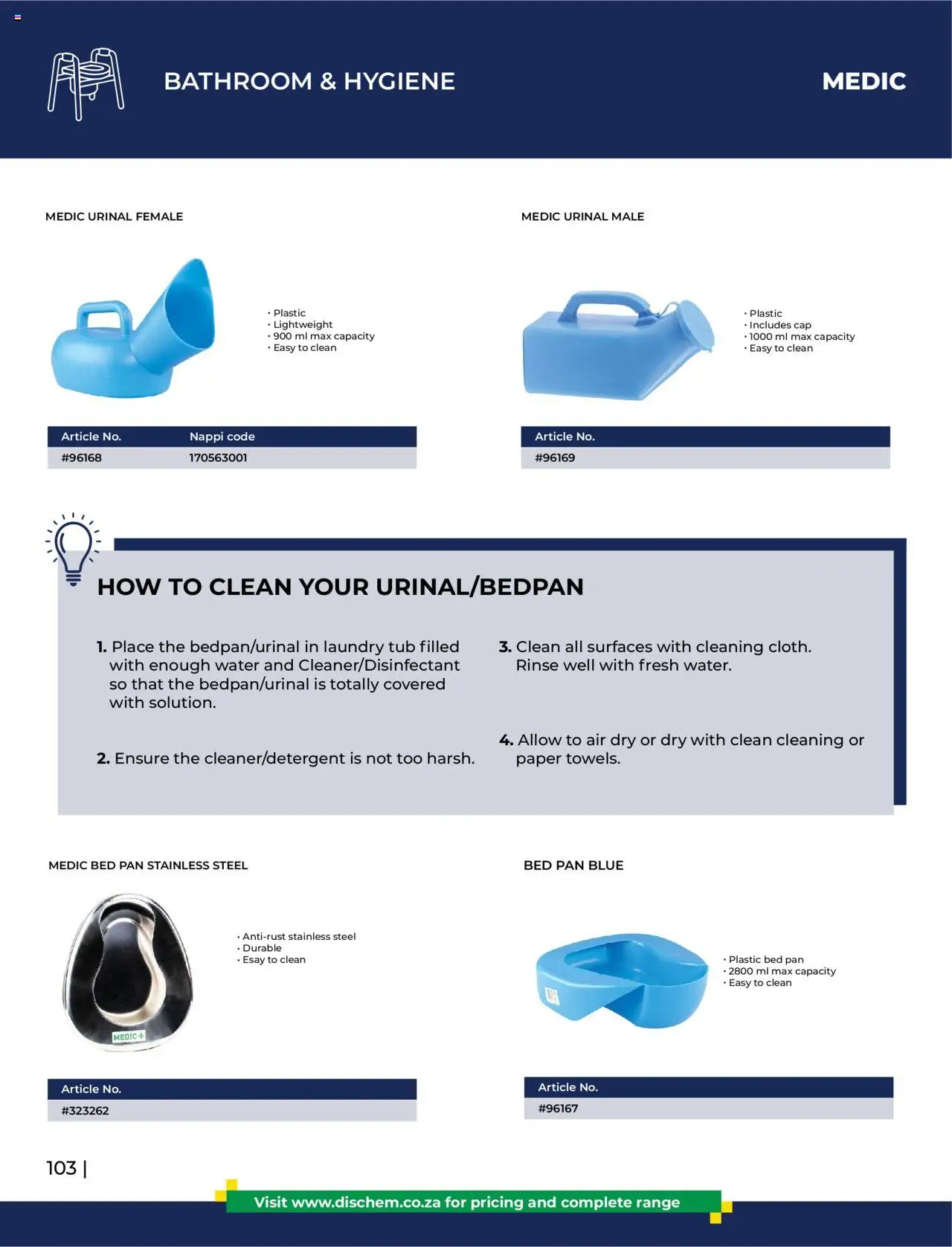 Dis-Chem - HomeCare Catalogue │ valid from 01.01.2025 | Page: 106 | Products: Cap, Bed, Water, Paper