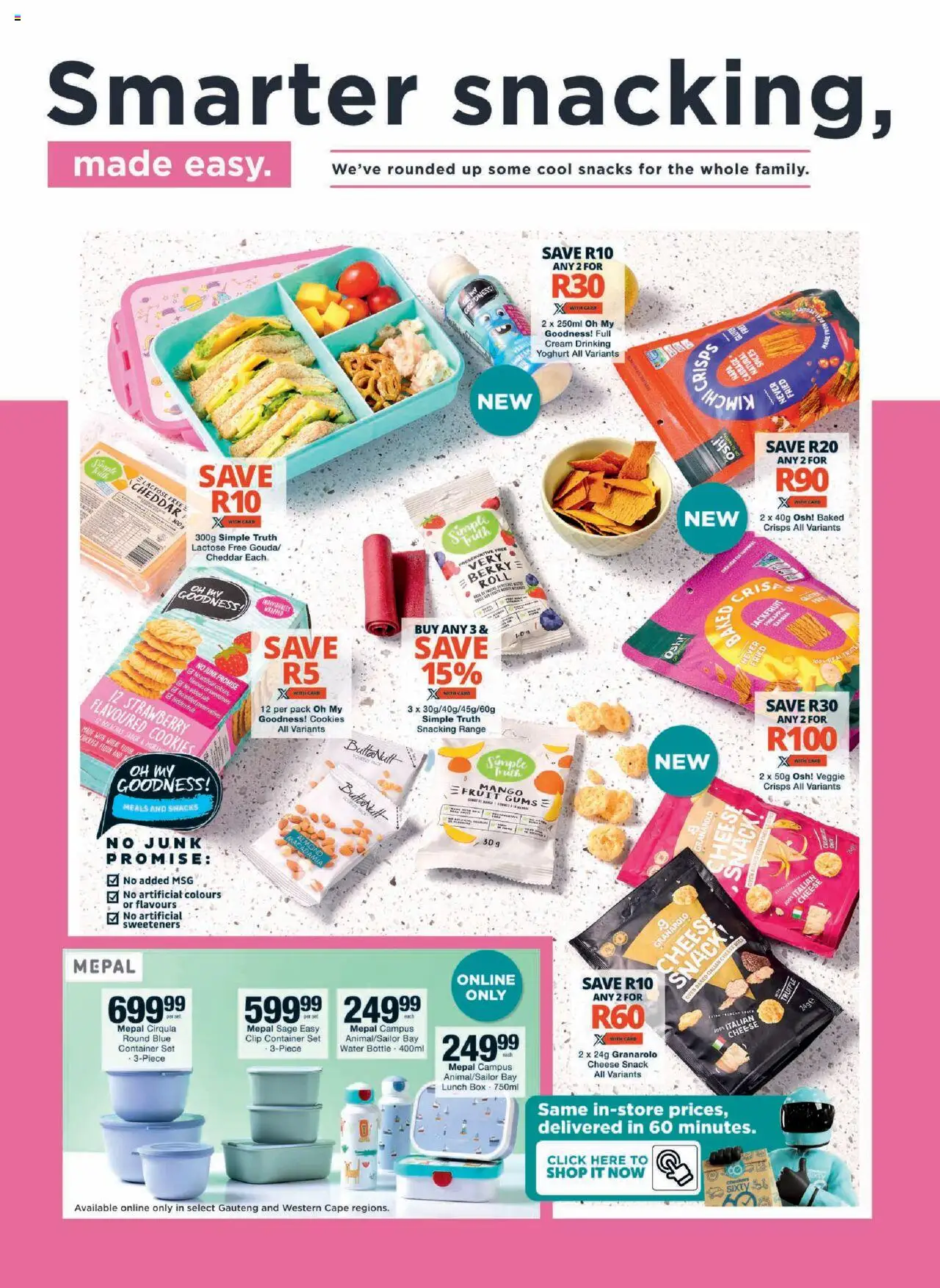 New Checkers catalogue – valid from 20.10.2025 | Page: 5 | Products: Snacks, Cookies, Water, Mango