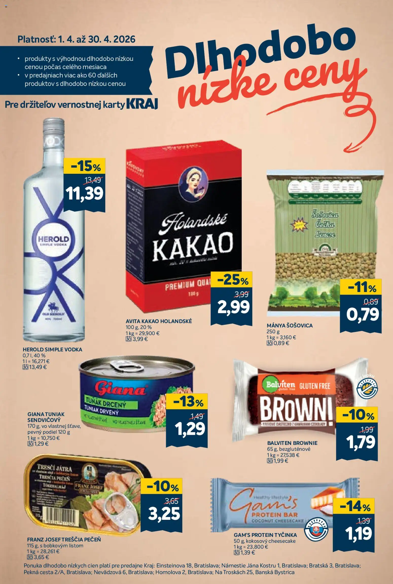 Nové Kraj akcie – leták je platný od 16.04.2026 | Strana: 19 | Produkty: Protein, Šošovica, Vodka, Kakao