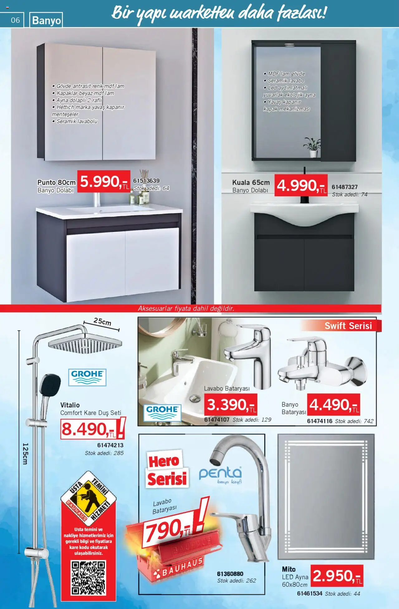 Bauhaus Katalog - 31.05.2025 tarihinden itibaren geçerlidir | Sayfa: 6 | Ürünler: Lavabo, Banyo, Duş, Ayna