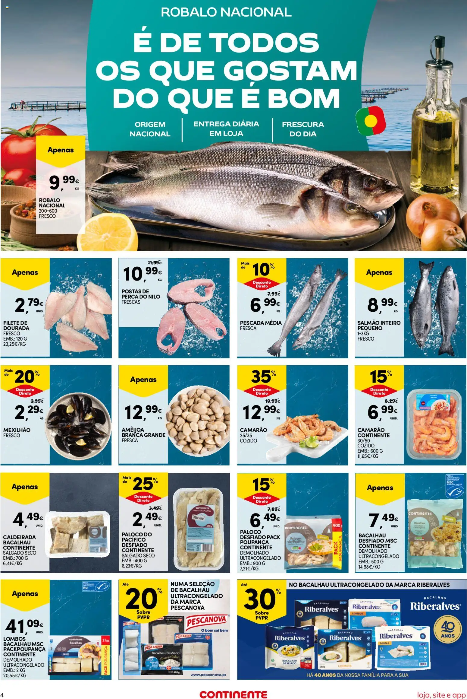 Continente Semanal Continente Bom Dia │ válido de 24.02.2026 | Página: 4 | Produtos: Dourada, Bacalhau, Pescada, Camarão