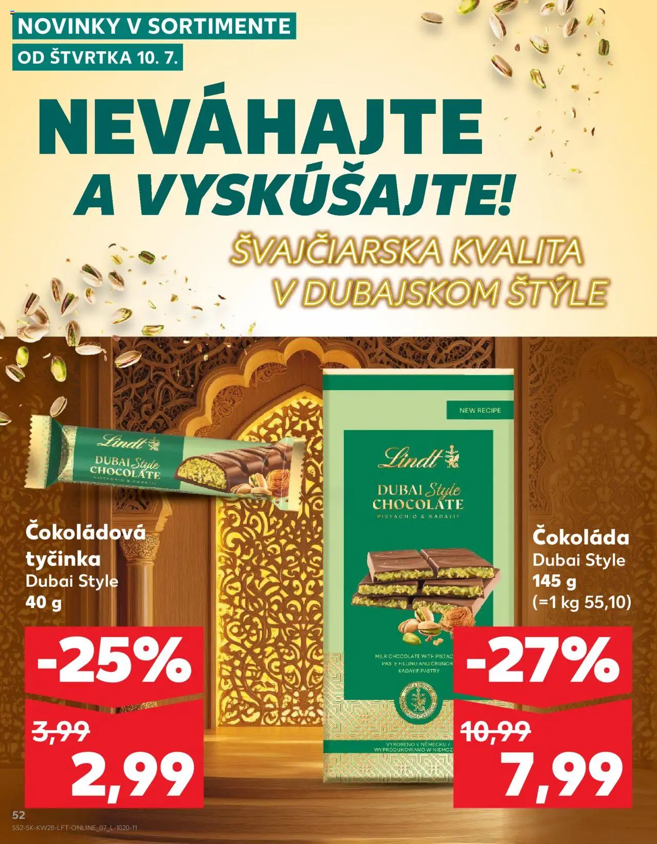 Kaufland Partizánske │ platný od 10.07.2025 | Strana: 52 | Produkty: Pás, Lindt, Čokoláda
