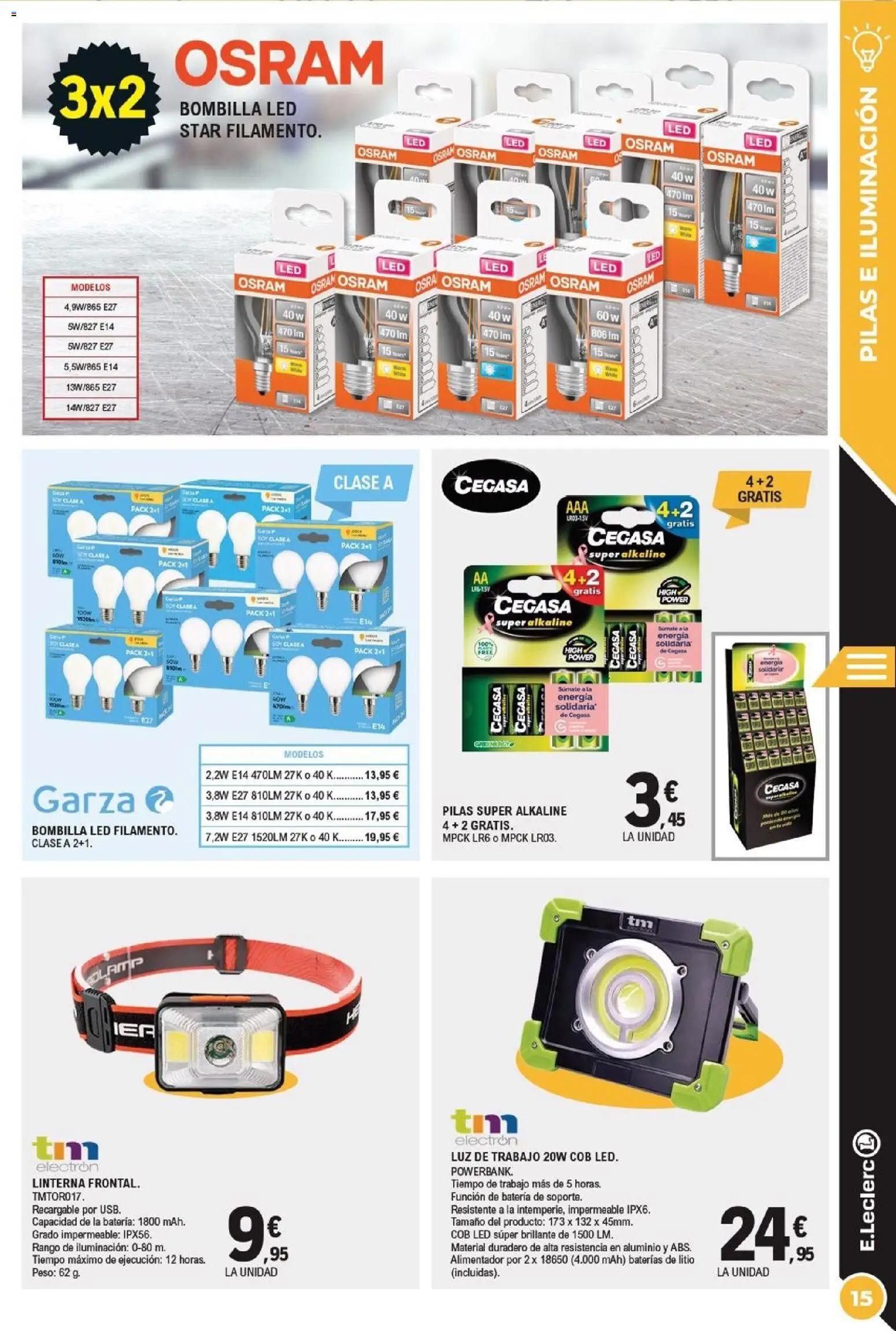 E.Leclerc folleto │ válido desde el 21.01.2026 | Página: 15 | Productos: Bombilla, Peso, Galette de chaise, Batería