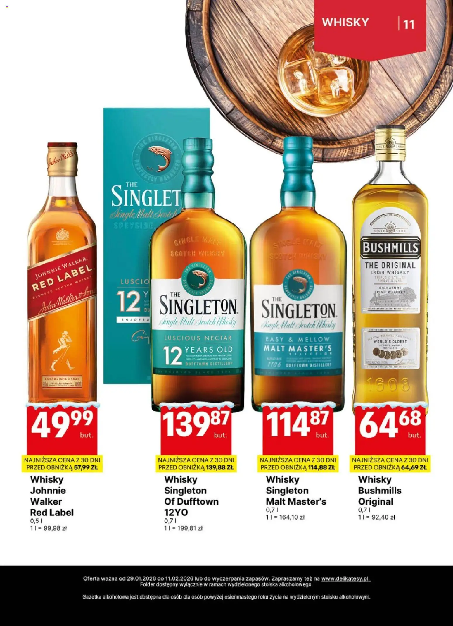 Delikatesy Centrum Gazetka - DeliBarek od 29.01.2026 | Strona: 11 | Produkty: Red label, Whisky Single Malt, Whisky