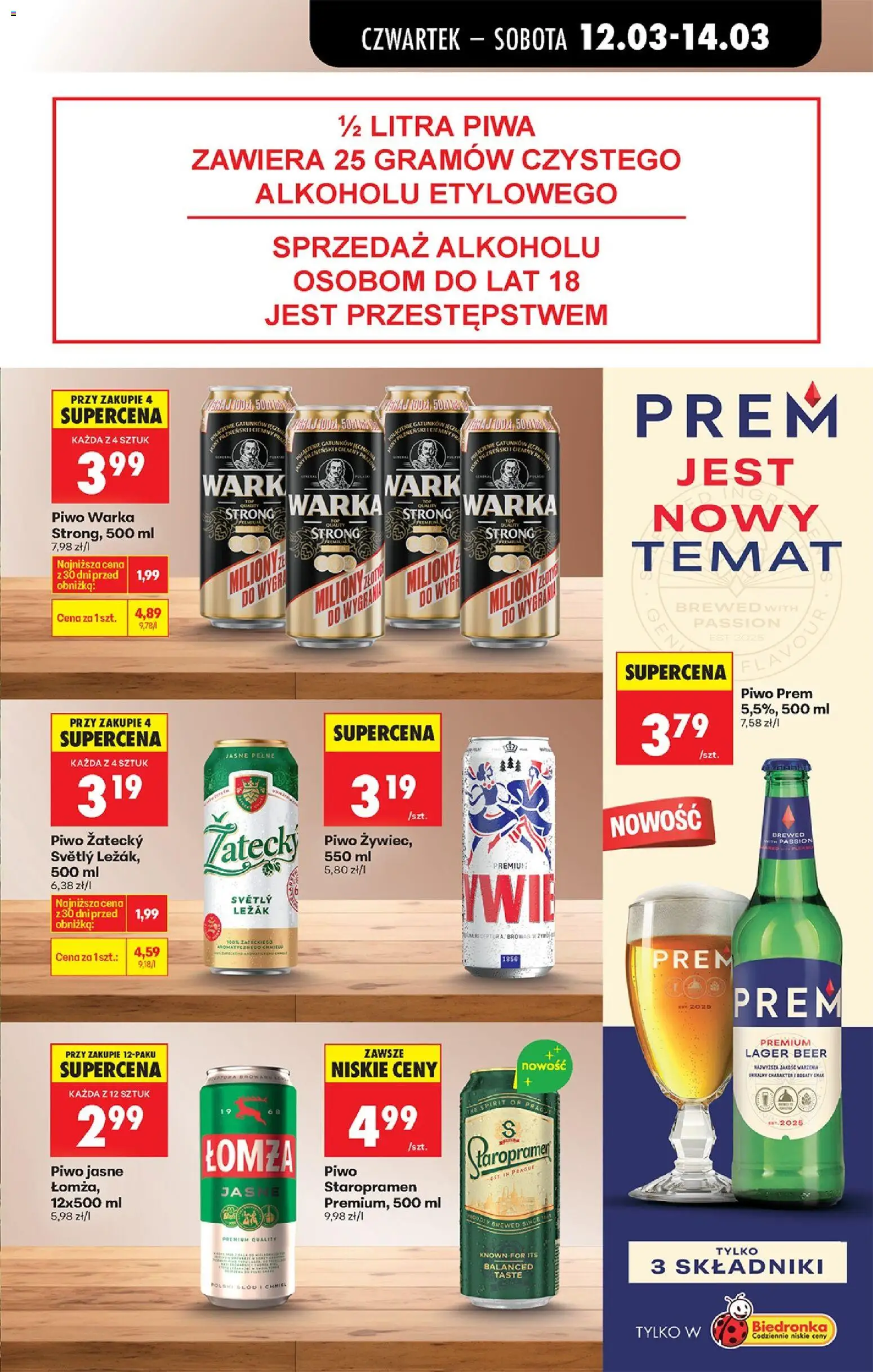 Biedronka gazetka od czwartku od 12.03.2026 | Strona: 69 | Produkty: Warka, Piwo Warka, Piwo Staropramen, Piwo