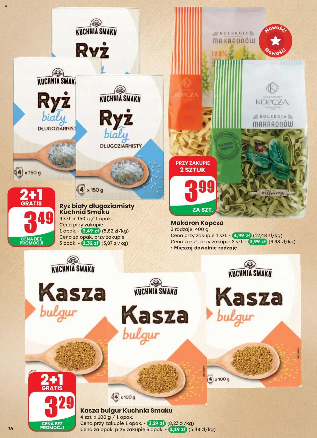Dino Gazetka od 13.08.2025 | Strona: 16 | Produkty: Bulgur, Makarony, Makaron, Kasza bulgur
