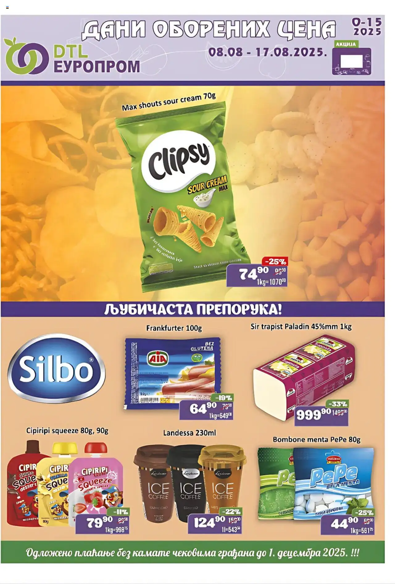 Europrom katalog - važi od 08.08.2025 | Strana: 1 | Proizvode: Bombone, PC, Sir