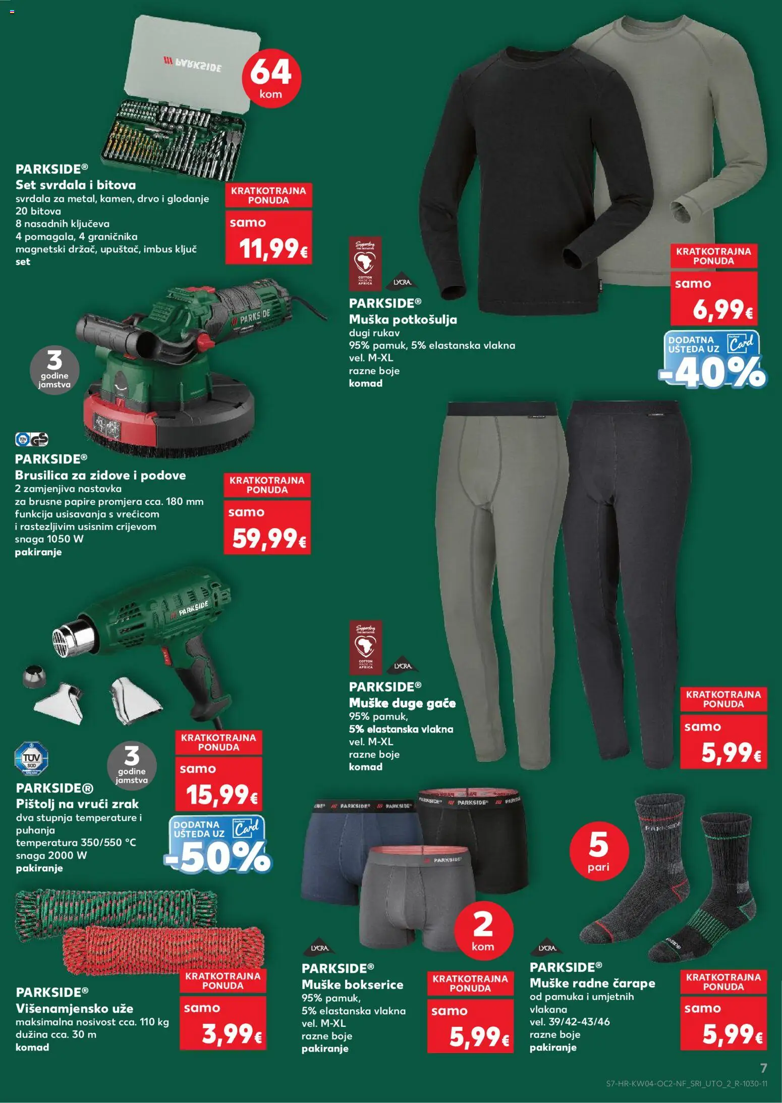 Kaufland katalog | vrijedi od 21.01.2026 | Stranica: 7 | Proizvodi: Brusilica, Čarape, Bokserice, Parkside