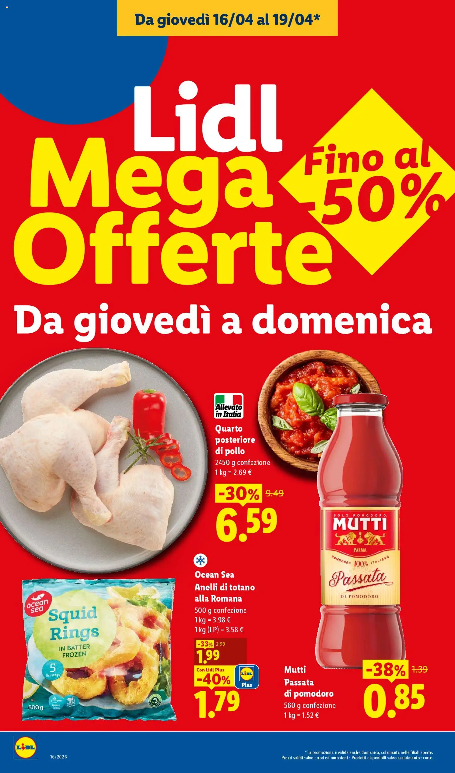 Volantino Lidl del 16.04.2026 | Pagina: 2 | Prodotti: Pollo, Pomodoro, Mutti, Totano