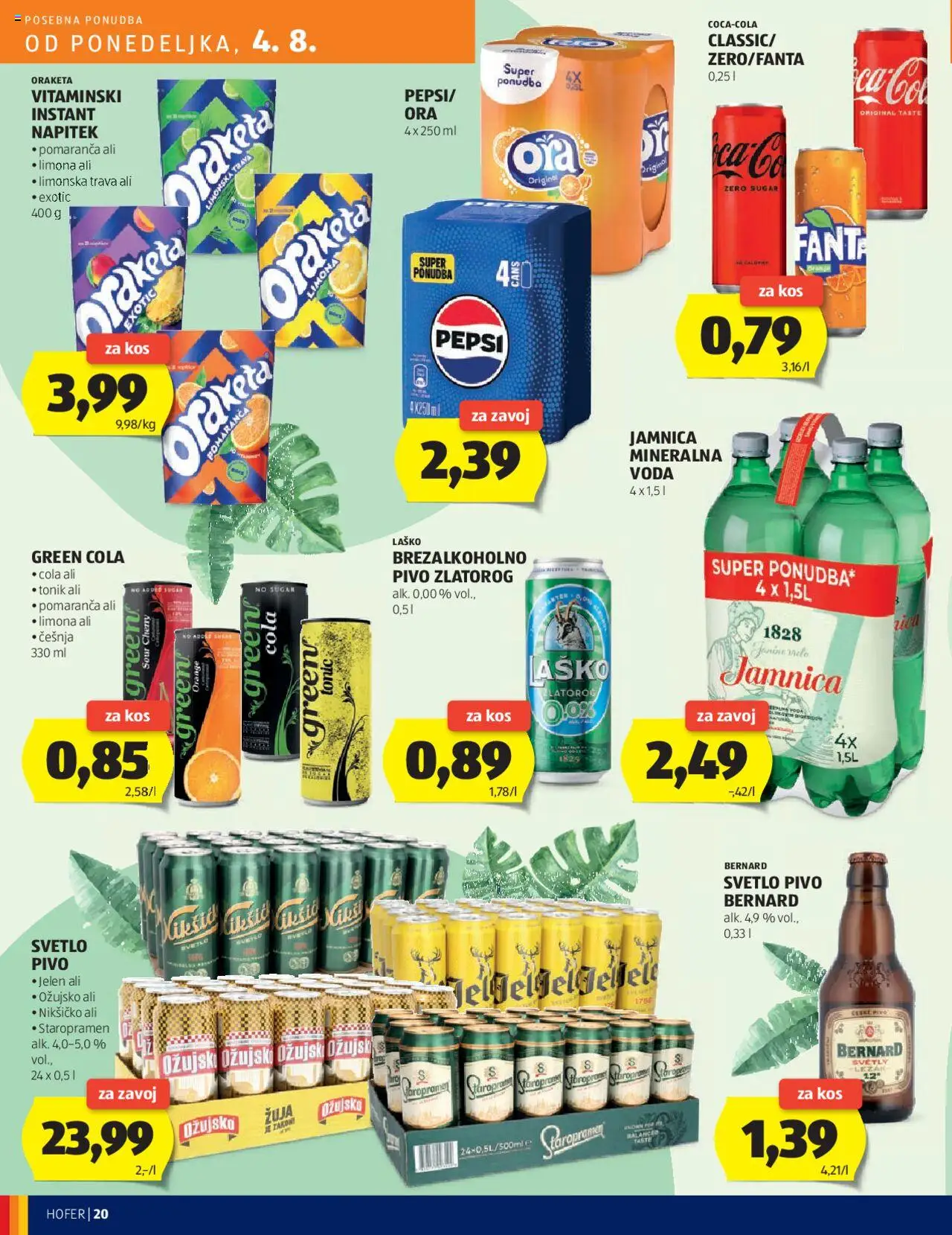 Hofer katalog │ velja od 31.07.2025 | Stran: 20 | Izdelki: Mineralna voda, Pivo, Tonik, Limona