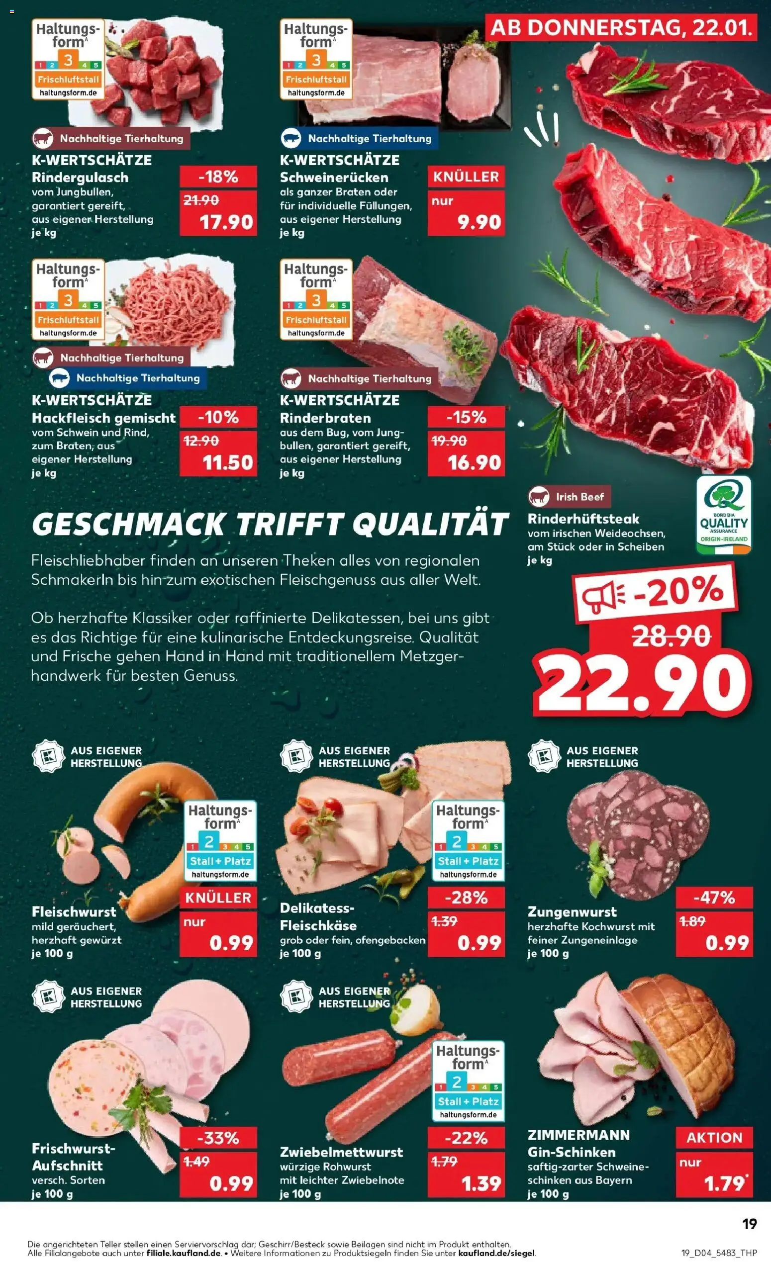 Kaufland prospekt Ingelheim Am Rhein	 – gültig ab 22.01.2026 | Seite: 19 | Produkte: Rinderbraten, Schinken, Steak, Hackfleisch