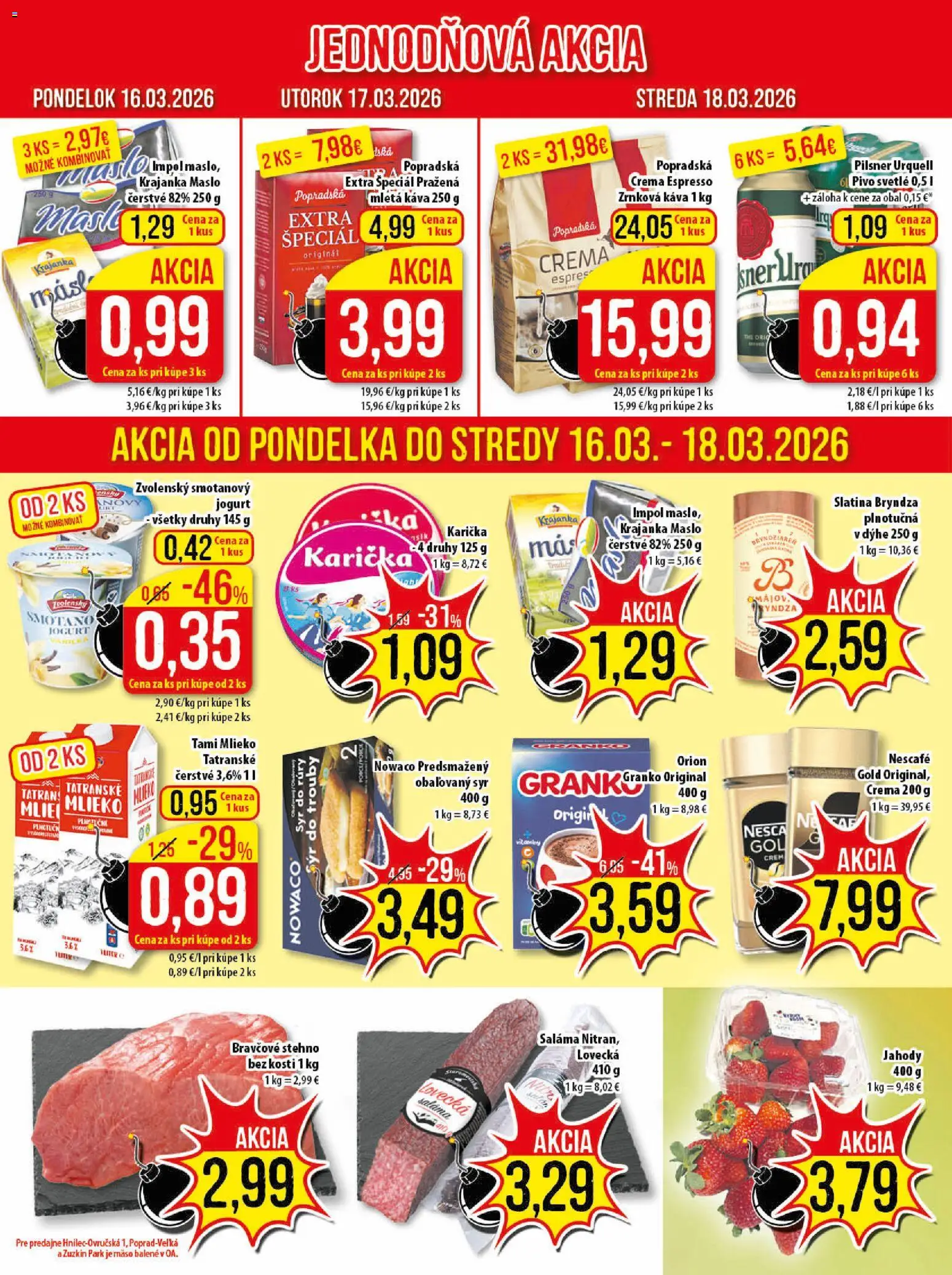 Nové Klas akcie – leták je platný od 16.03.2026 | Strana: 2 | Produkty: Pivo, Syr, Granko, Zrnková káva
