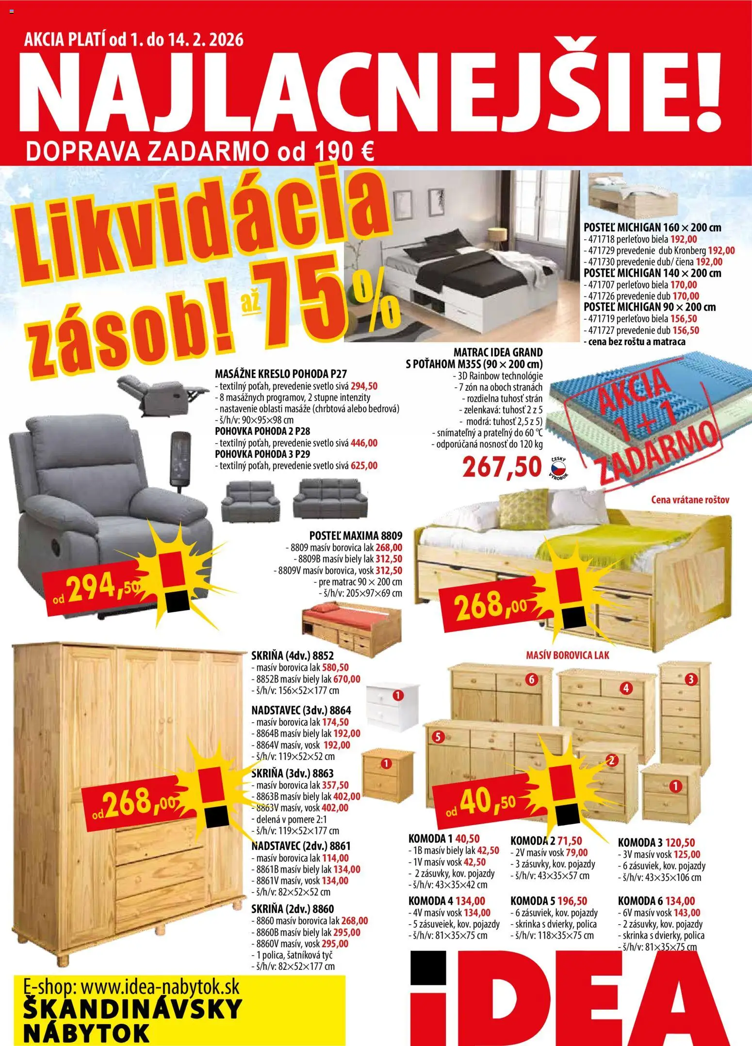 Nové IDEA nábytok akcie – leták je platný od 01.02.2026 | Strana: 1 | Produkty: Nábytok, Matrac, Posteľ, Pohovka