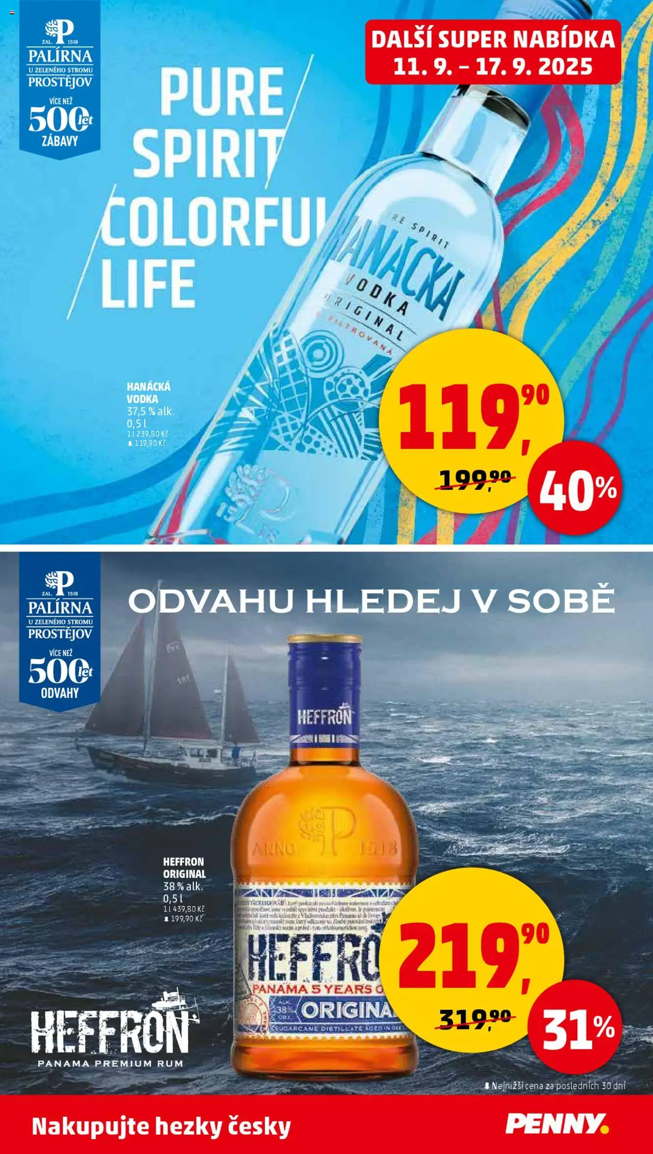 Penny Market leták - Čtvrtečník od 11.09.2025 | Strana: 34 | Produkty: Rum, Hanácká vodka, Heffron, Vodka