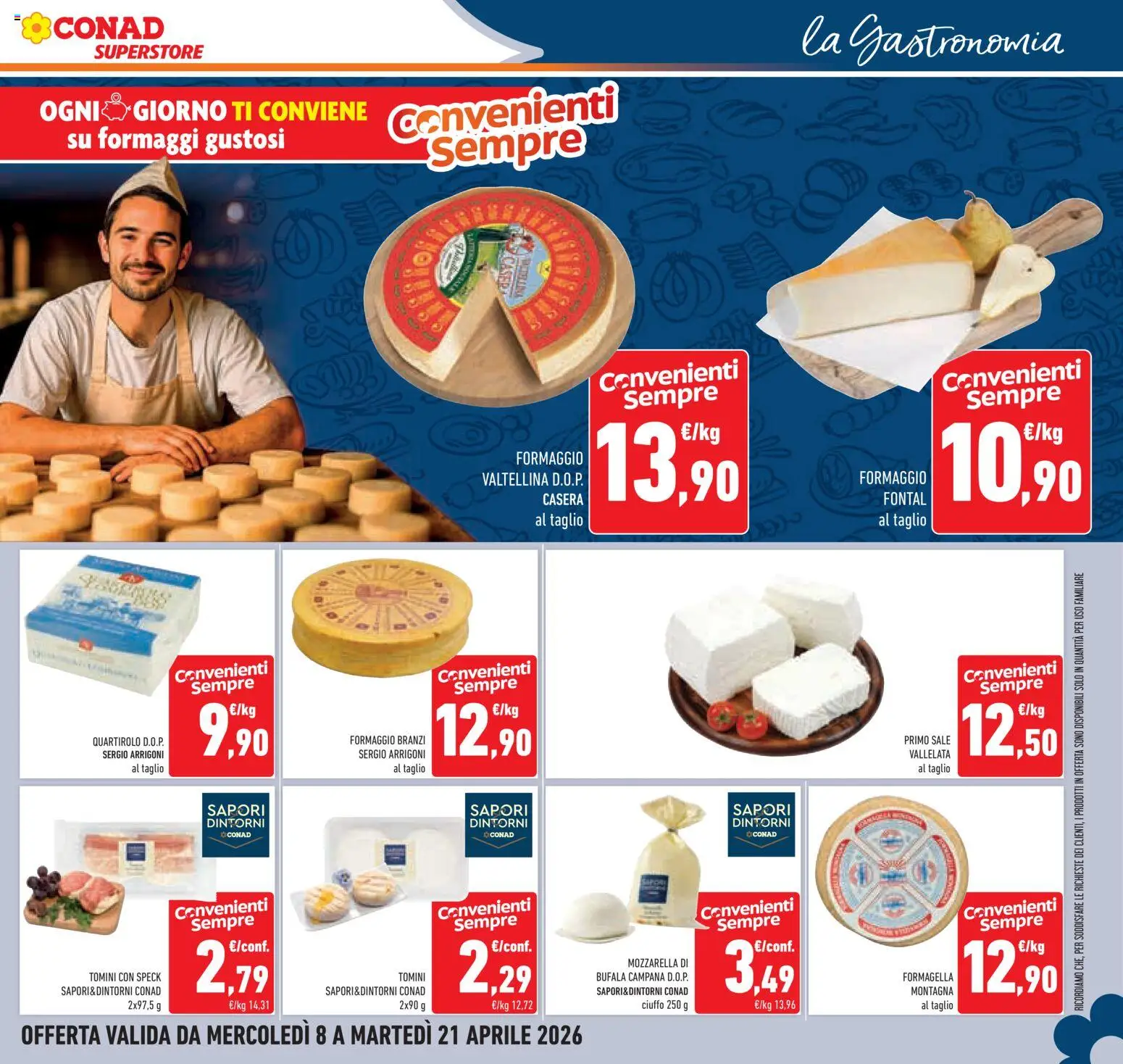 Volantino Conad del 08.04.2026 | Pagina: 15 | Prodotti: Speck, Sale, Mozzarella, Formaggio