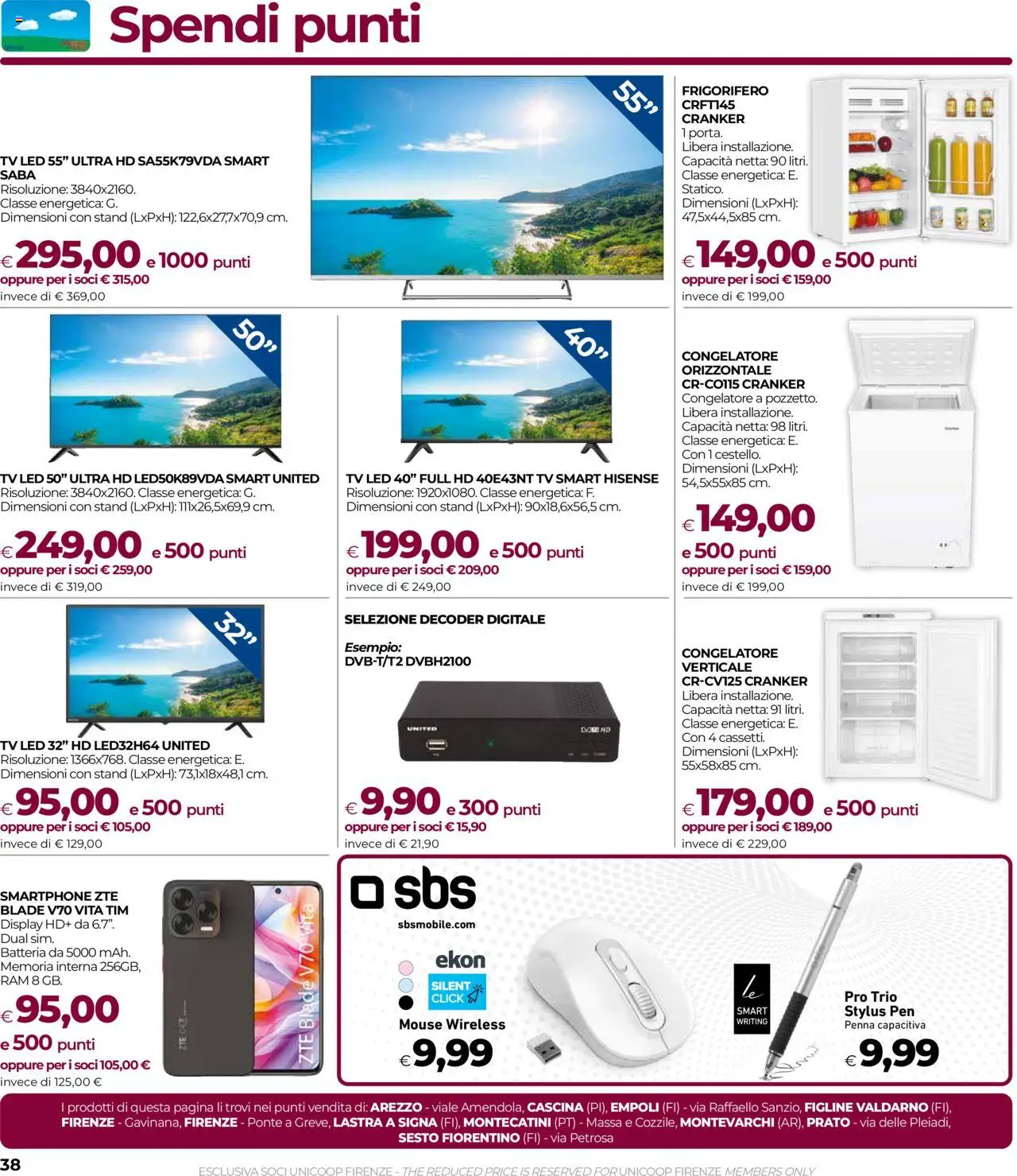 Volantino COOP del 14.08.2025 | Pagina: 38 | Prodotti: Decoder, Smartphone, TV, Congelatore