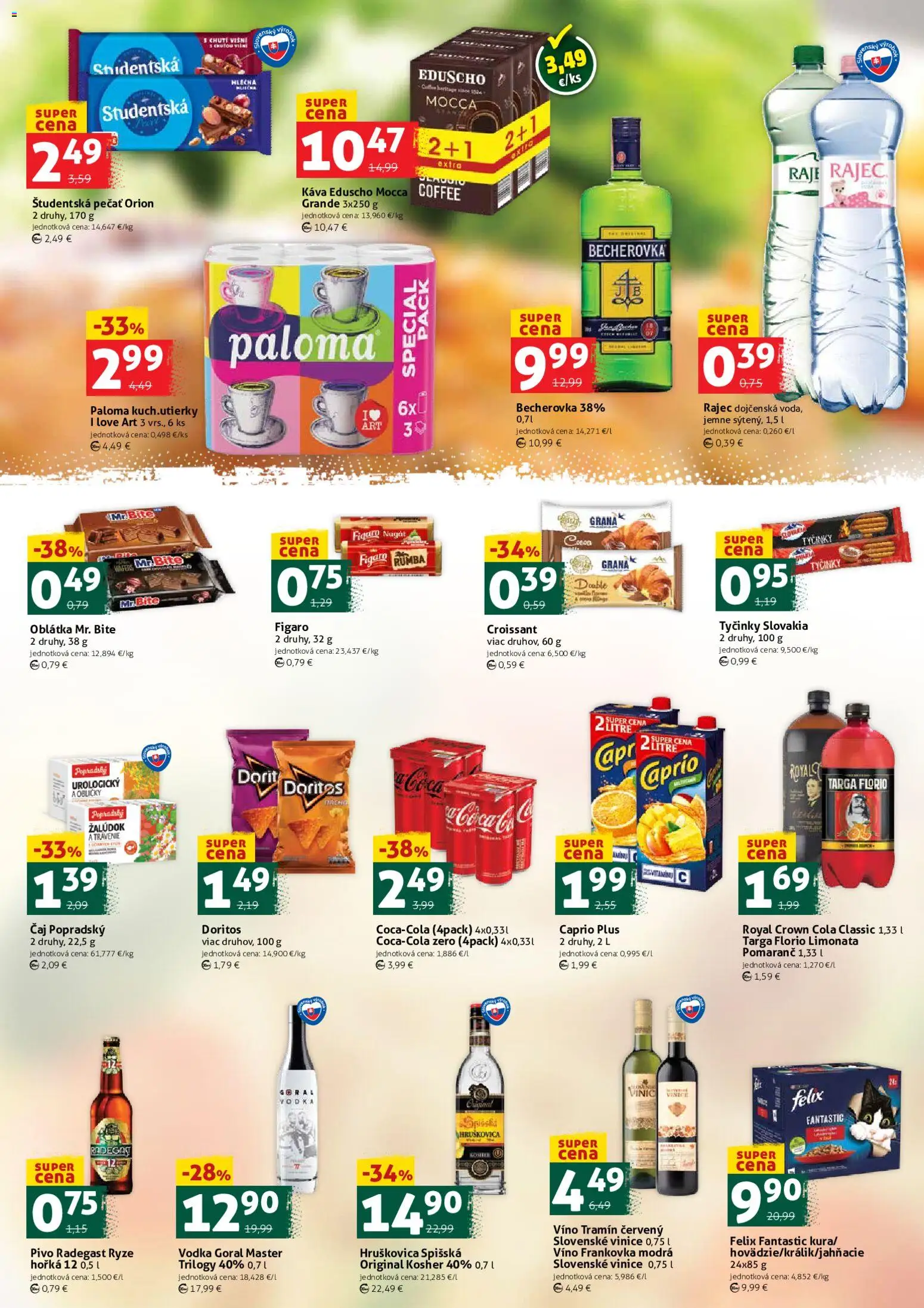 Nové COOP Jednota akcie – leták je platný od 06.02.2026 | Strana: 3 | Produkty: Becherovka, Pivo, Čaj, Radegast