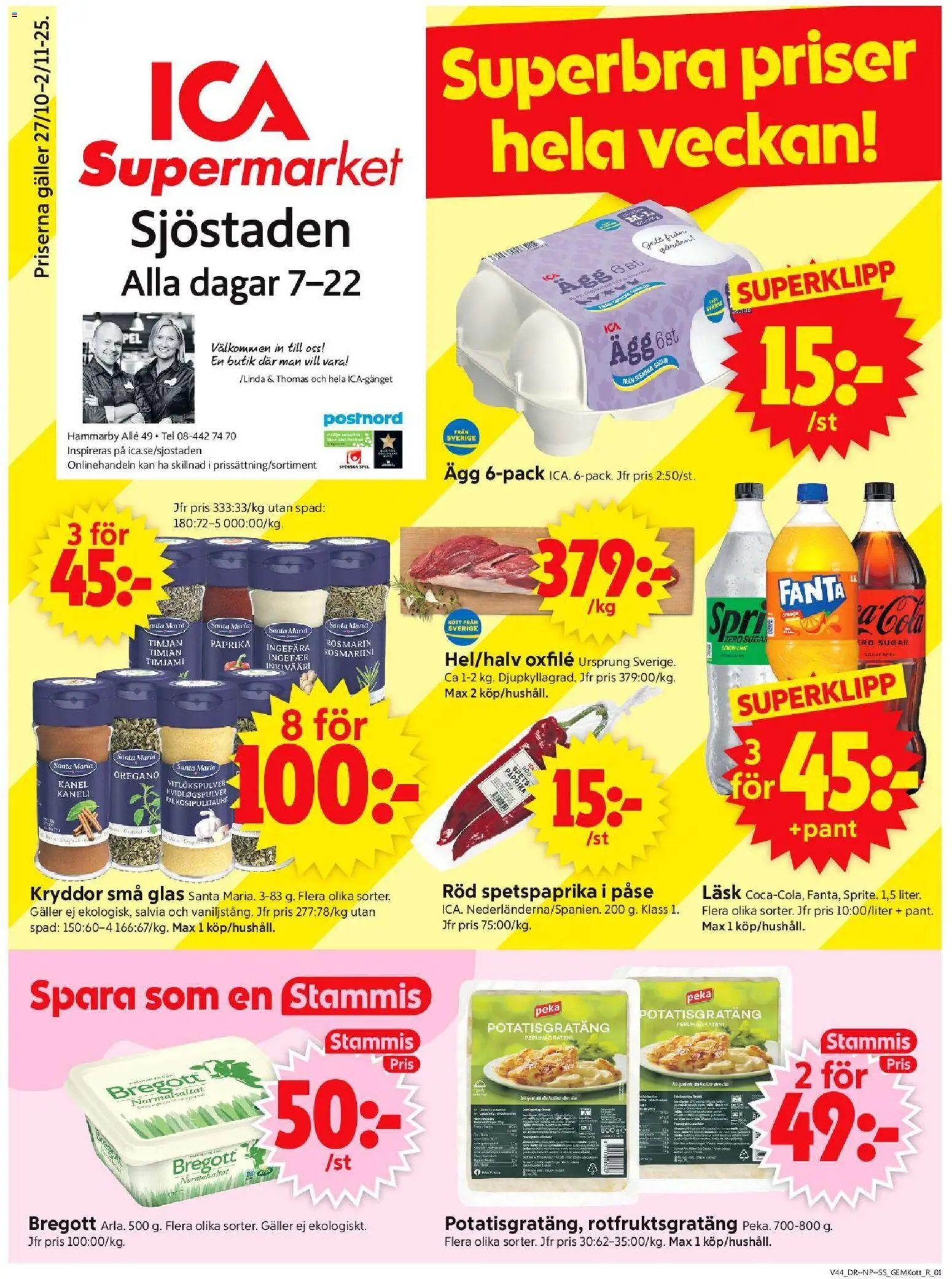 ICA Supermarket reklamblad aktuell från 27.10.2025 | Sida: 1 | Produkter: Galler, Oregano, Fanta, Ägg