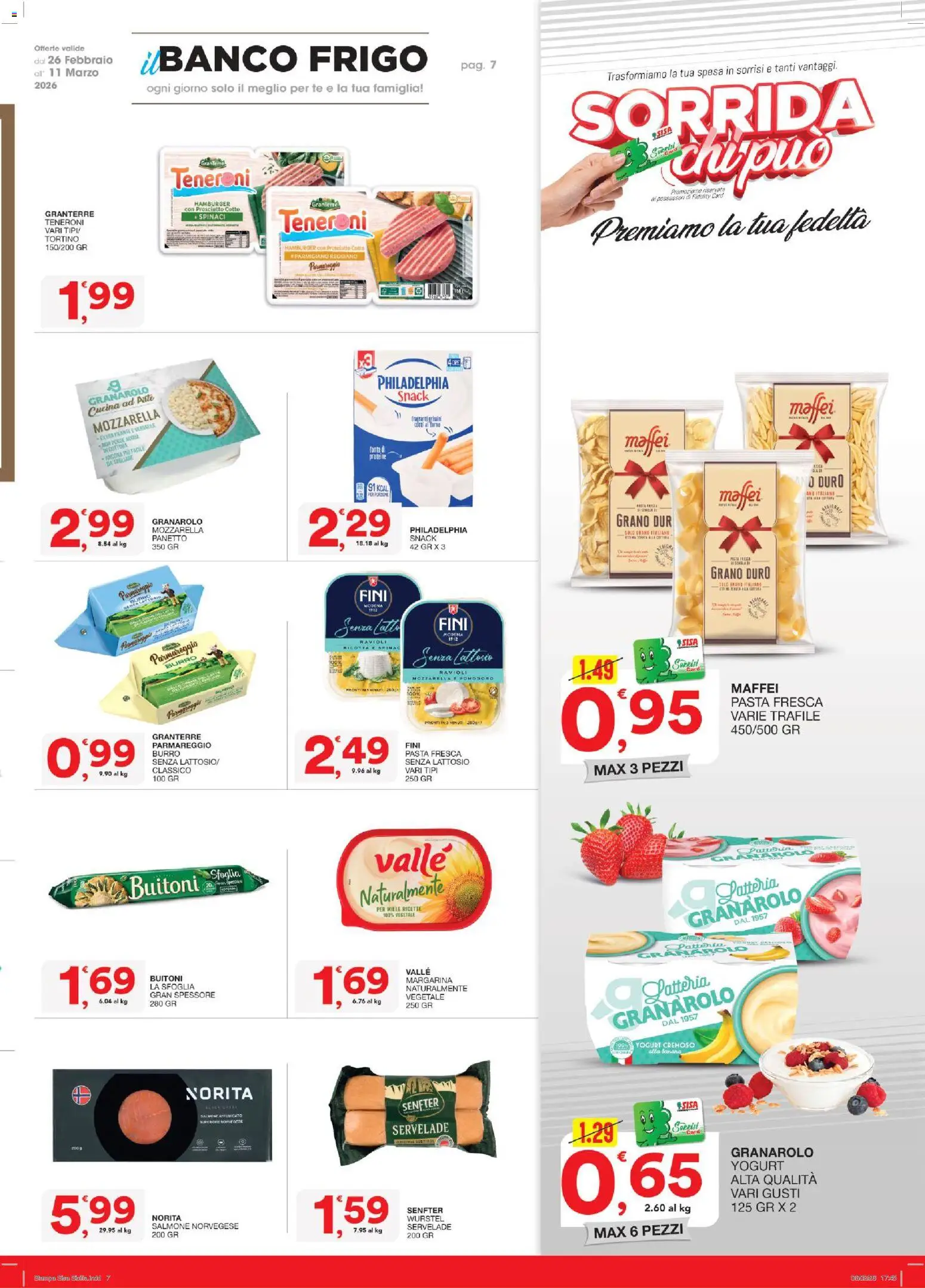 Volantino SISA del 26.02.2026 | Pagina: 7 | Prodotti: Prosciutto Cotto, Yogurt, Wurstel, Ravioli