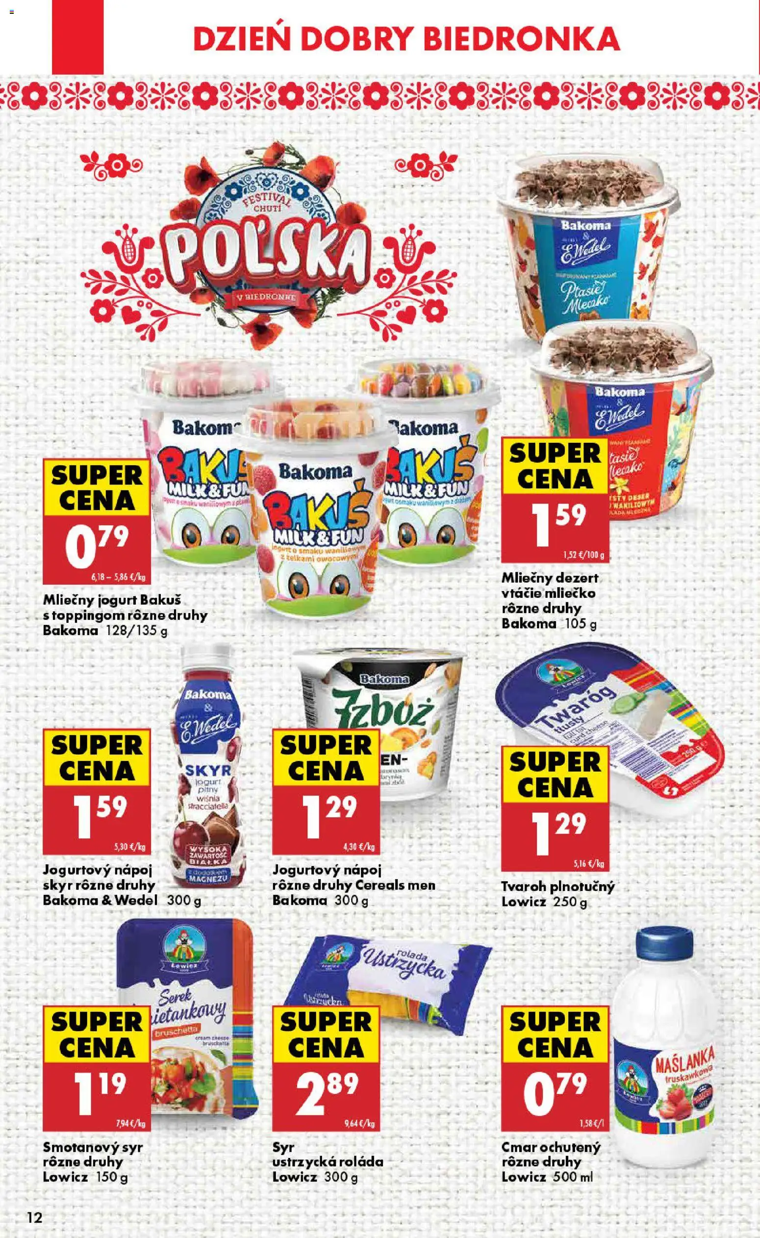 Nové Biedronka akcie – leták je platný od 23.04.2026 | Strana: 12 | Produkty: Syr, Jogurt, Skyr, Tvaroh