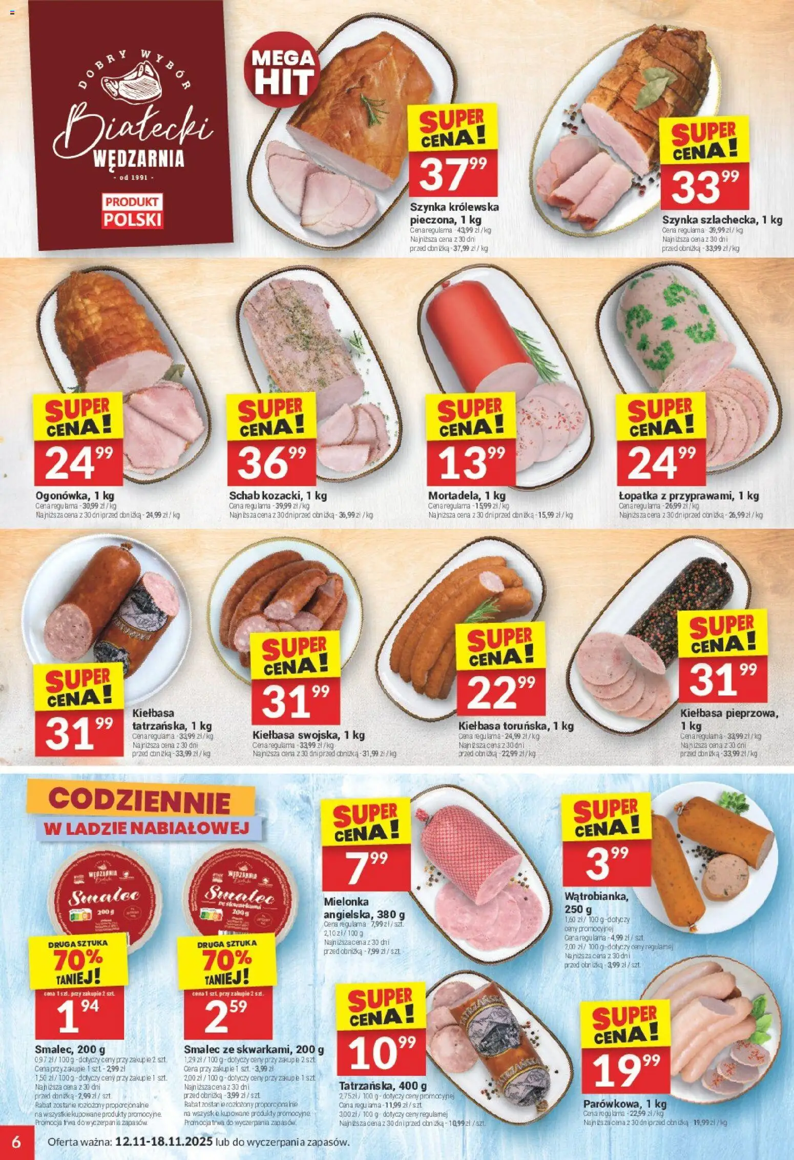 Twój Market Gazetka od 12.11.2025 | Strona: 6 | Produkty: Kiełbasa, Schab, Szynka