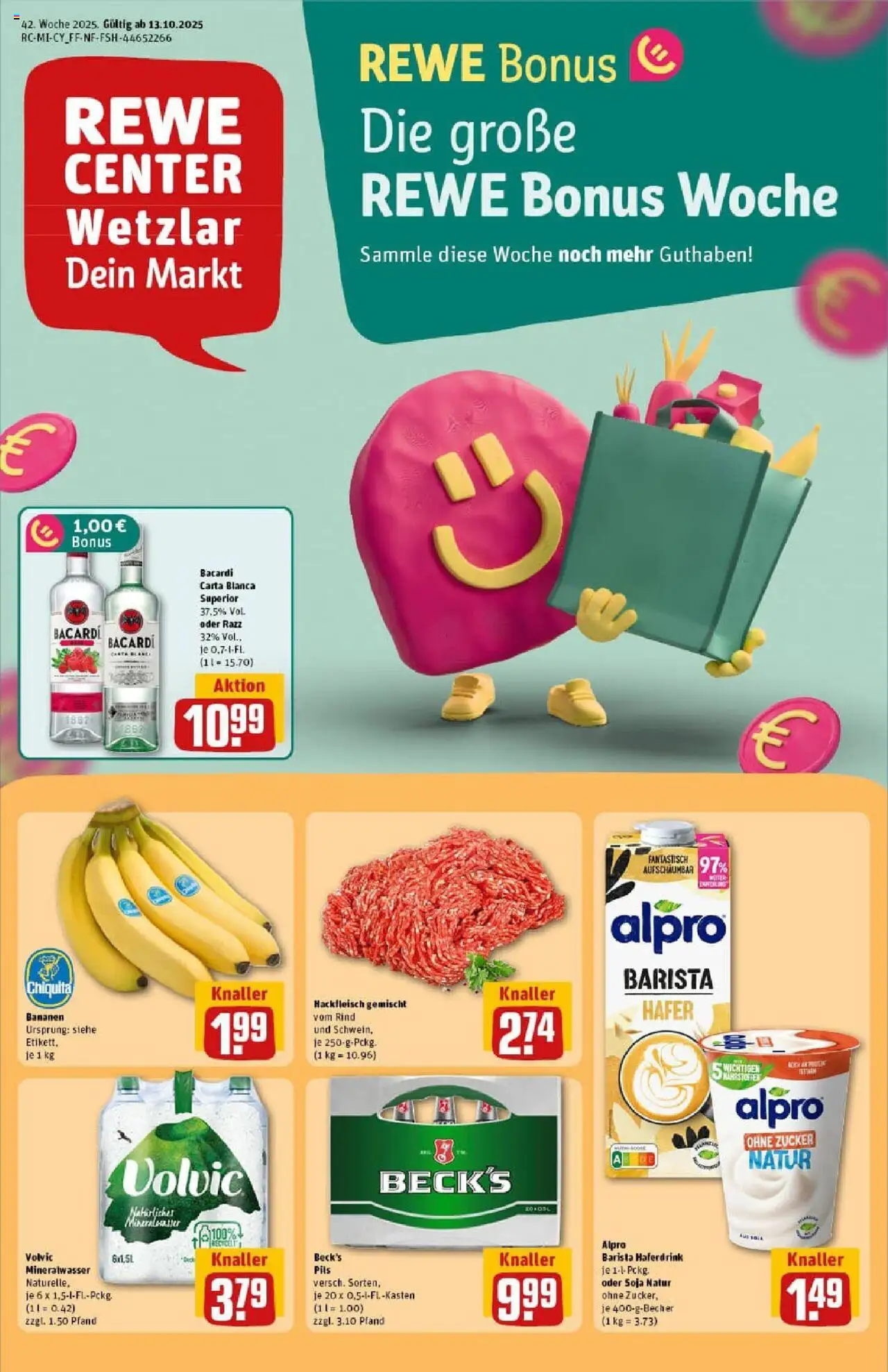 Rewe prospekt Wetzlar	 – gültig ab 13.10.2025 | Seite: 1 | Produkte: Bacardi, Pils, Alpro, Zucker