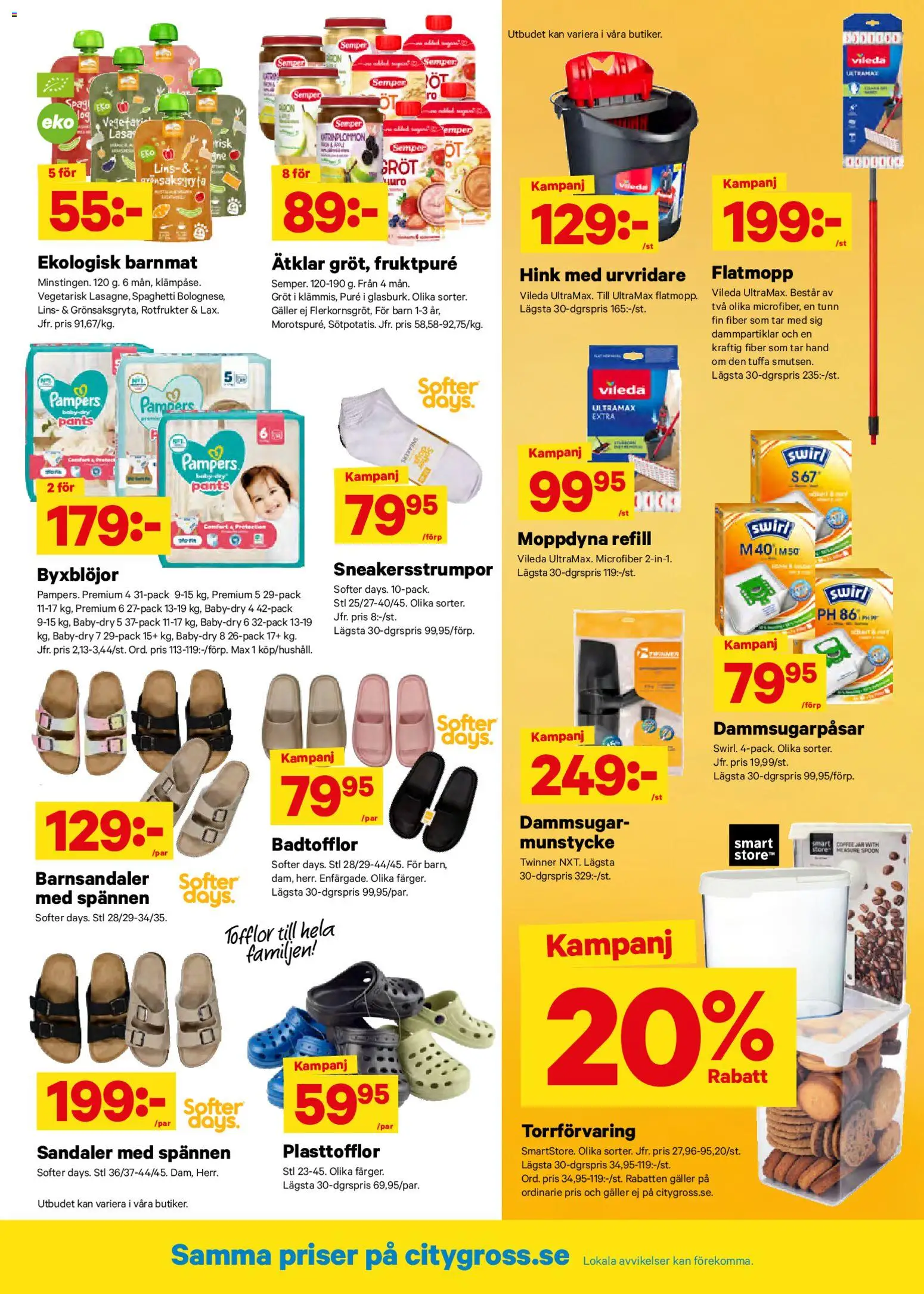 City Gross reklamblad aktuell från 20.04.2026 | Sida: 11 | Produkter: Barnmat, Sandaler, Spaghetti, Tofflor