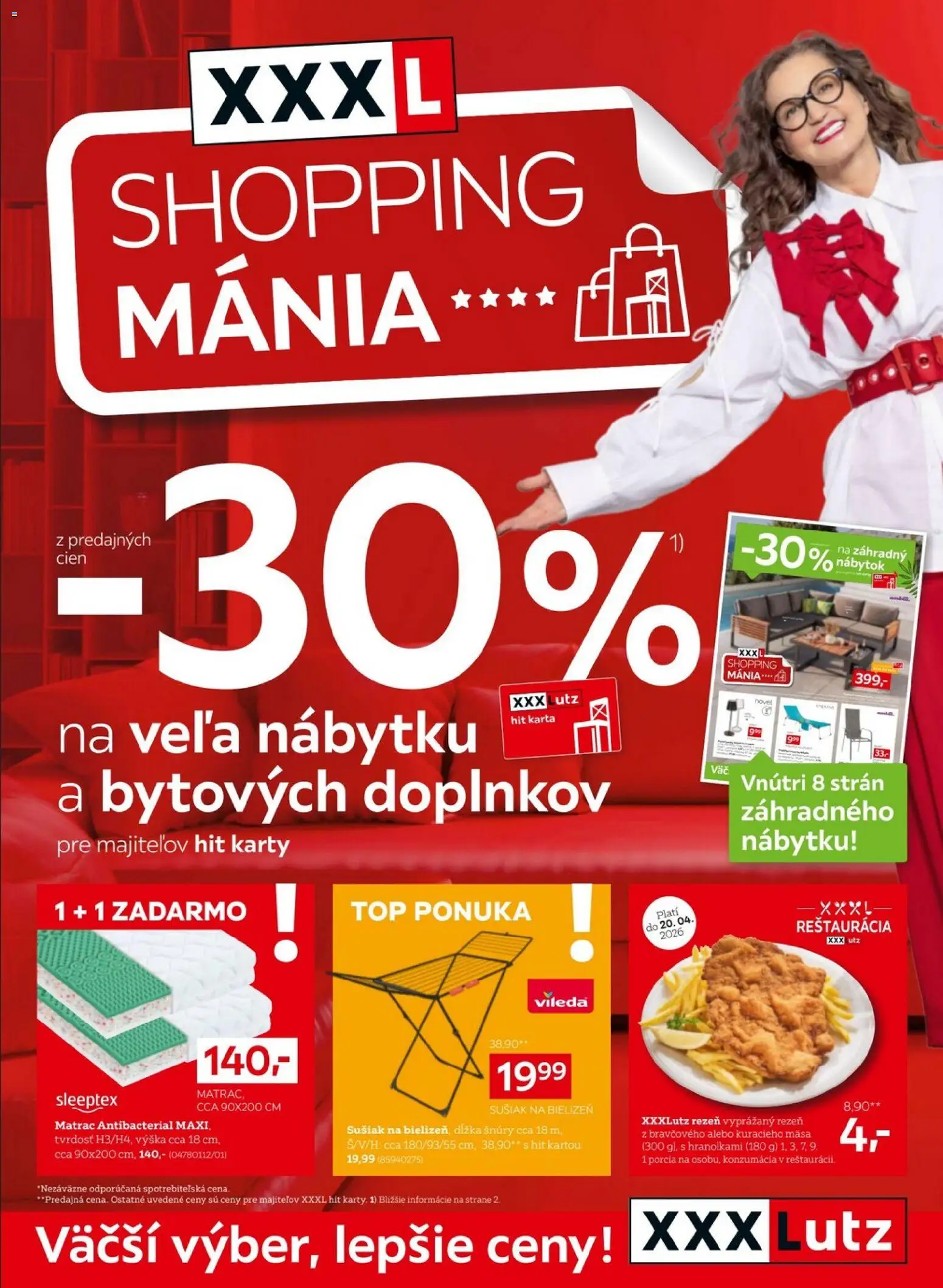 Nové XXXLutz akcie – leták je platný od 06.04.2026 | Strana: 1 | Produkty: Nábytok, Matrac, Záhradný nábytok