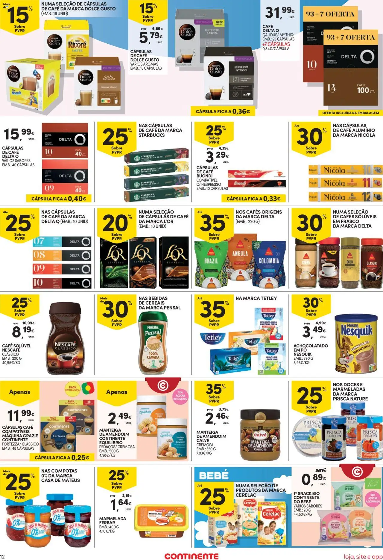 Continente Semanal Continente Bom Dia │ válido de 19.08.2025 | Página: 12 | Produtos: Delta q, Chocolate, Doces, Cereais