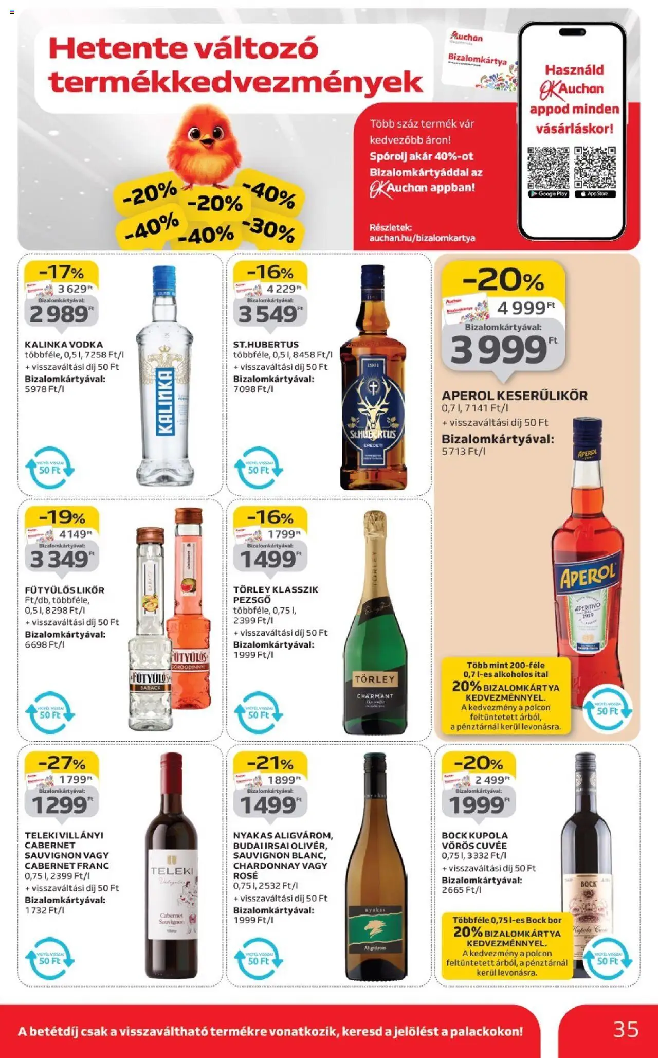 Auchan akciós ujság - amely érvényes a következő dátumtól: 04.09.2025 | Oldal: 35 | Termékek: Aperol, Pezsgő, Likőr, Vodka