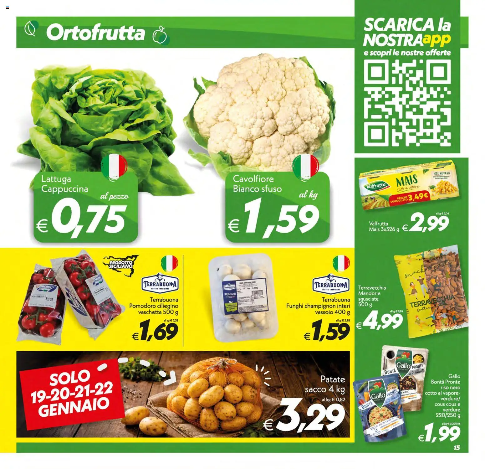 Volantino SuperConveniente del 13.01.2026 | Pagina: 15 | Prodotti: Patate, Verdure, Mandorle, Cavolfiore