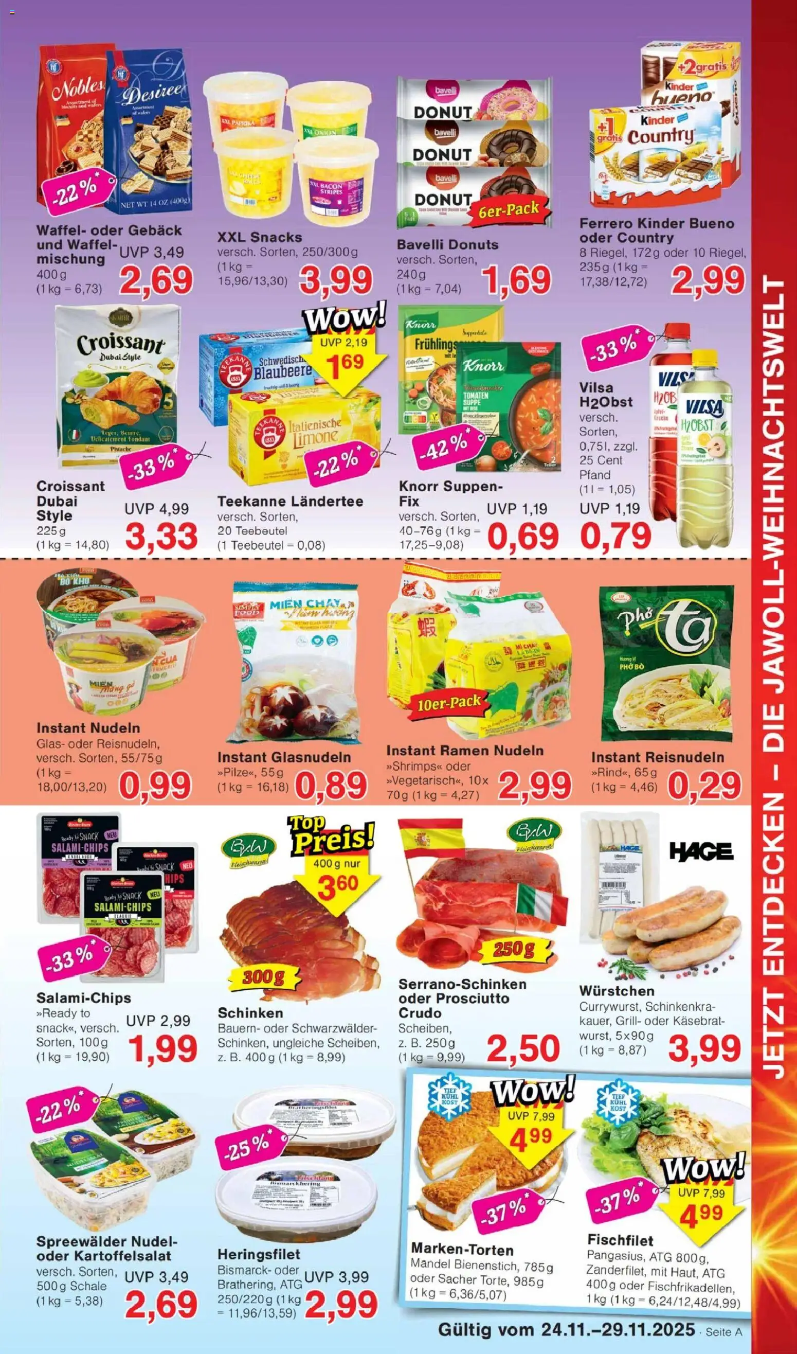 Jawoll Prospekt – gültig ab 24.11.2025 | Seite: 7 | Produkte: Kinder bueno, Croissant, Teekanne, Nudeln