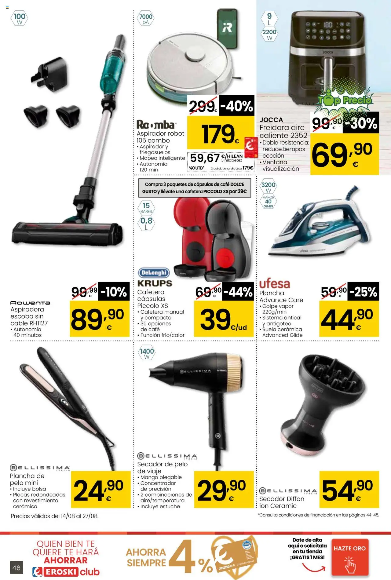 Eroski - Para conquistarte │ válido desde el 14.08.2025 | Página: 46 | Productos: Té, Cable, Aspiradora, Freidora