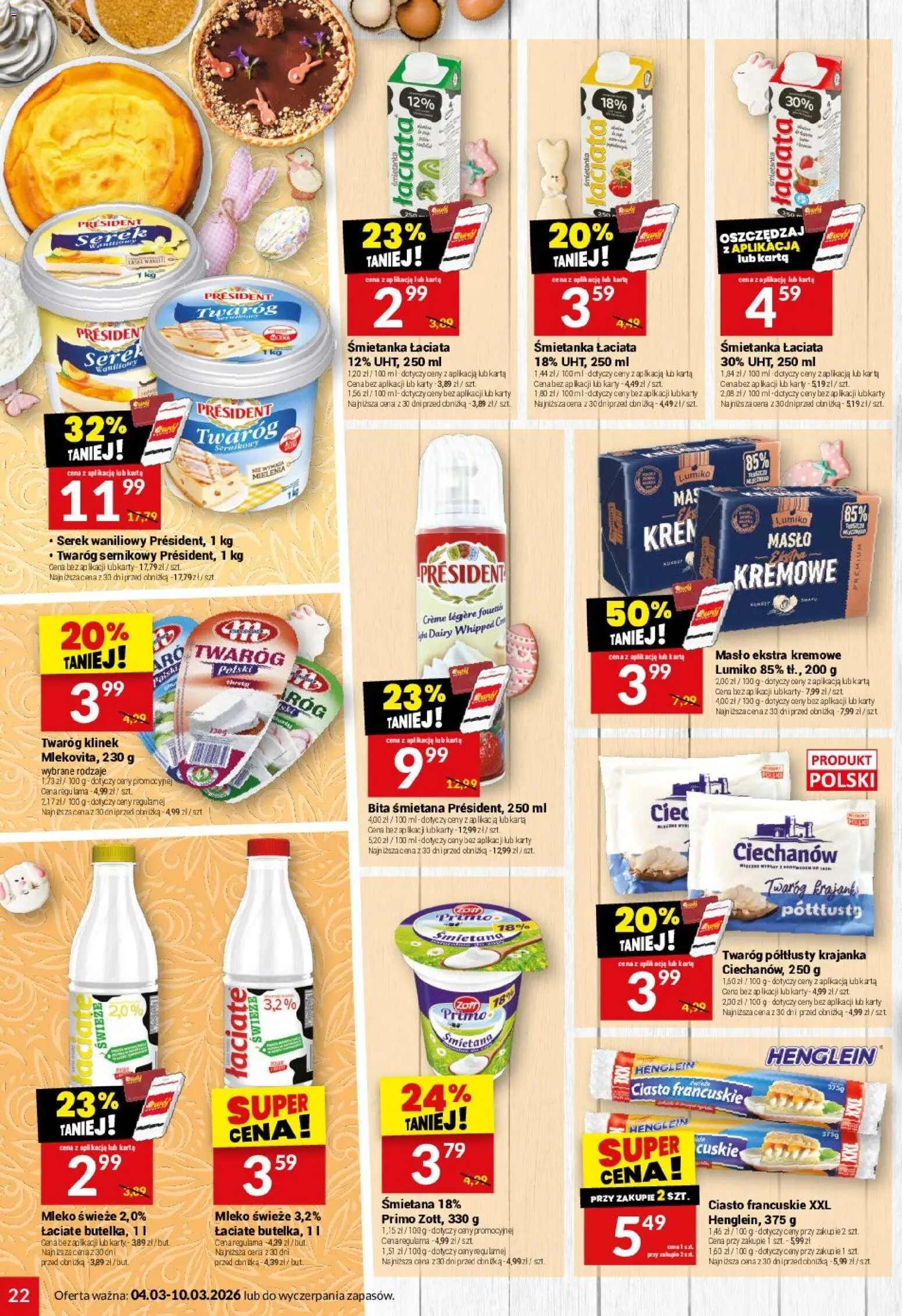 Twój Market gazetka od 04.03.2026 | Strona: 22 | Produkty: Karta, Twaróg półtłusty, Ciasto, Mleko