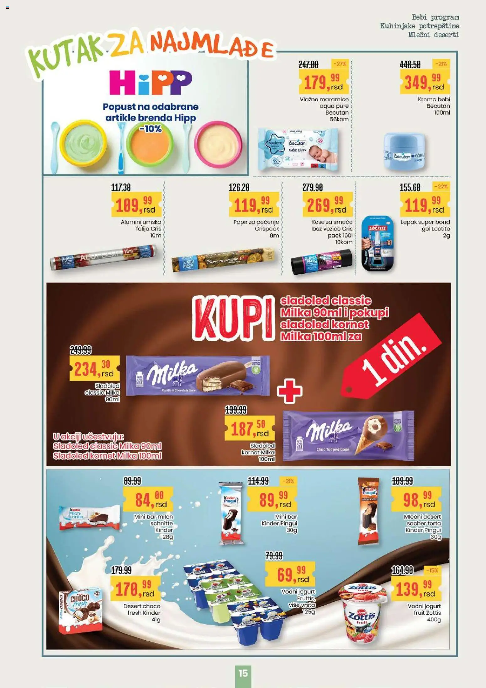 Aroma Market katalog - važi od 19.03.2026 | Strana: 15 | Proizvode: Papir za pečenje, Jogurt, Voćni jogurt, Torta