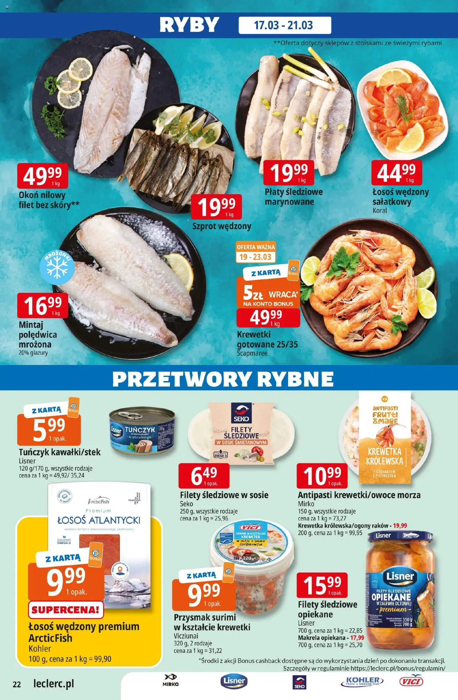 E.Leclerc gazetka - Radom od 17.03.2026 | Strona: 22 | Produkty: Pietruszka, Krewetki, Surimi, Makrela