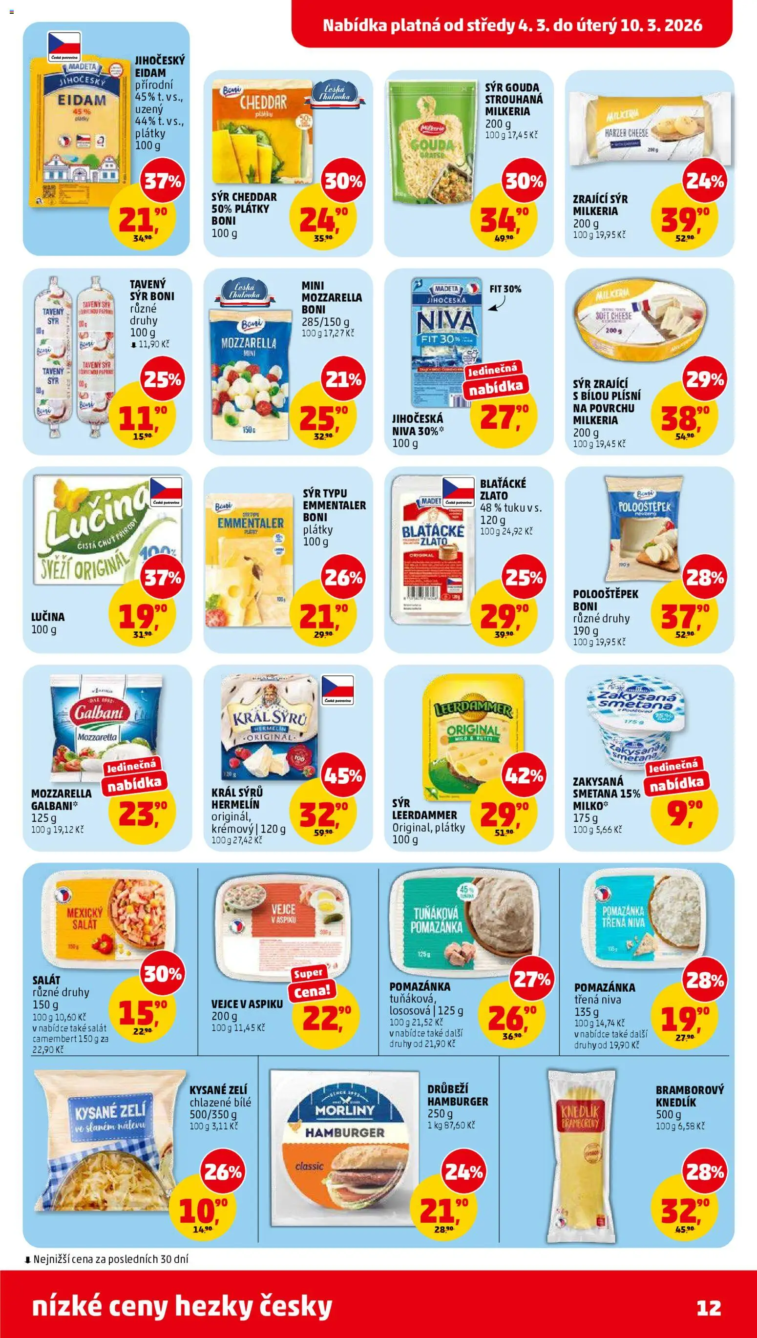 Penny Market leták od 04.03.2026 | Strana: 12 | Produkty: Hamburger, Tavený sýr, Leerdammer, Cheddar