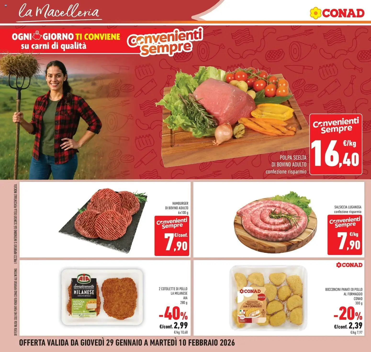 Volantino Conad del 29.01.2026 | Pagina: 12 | Prodotti: Bovino, Pollo, Formaggio, Salsiccia