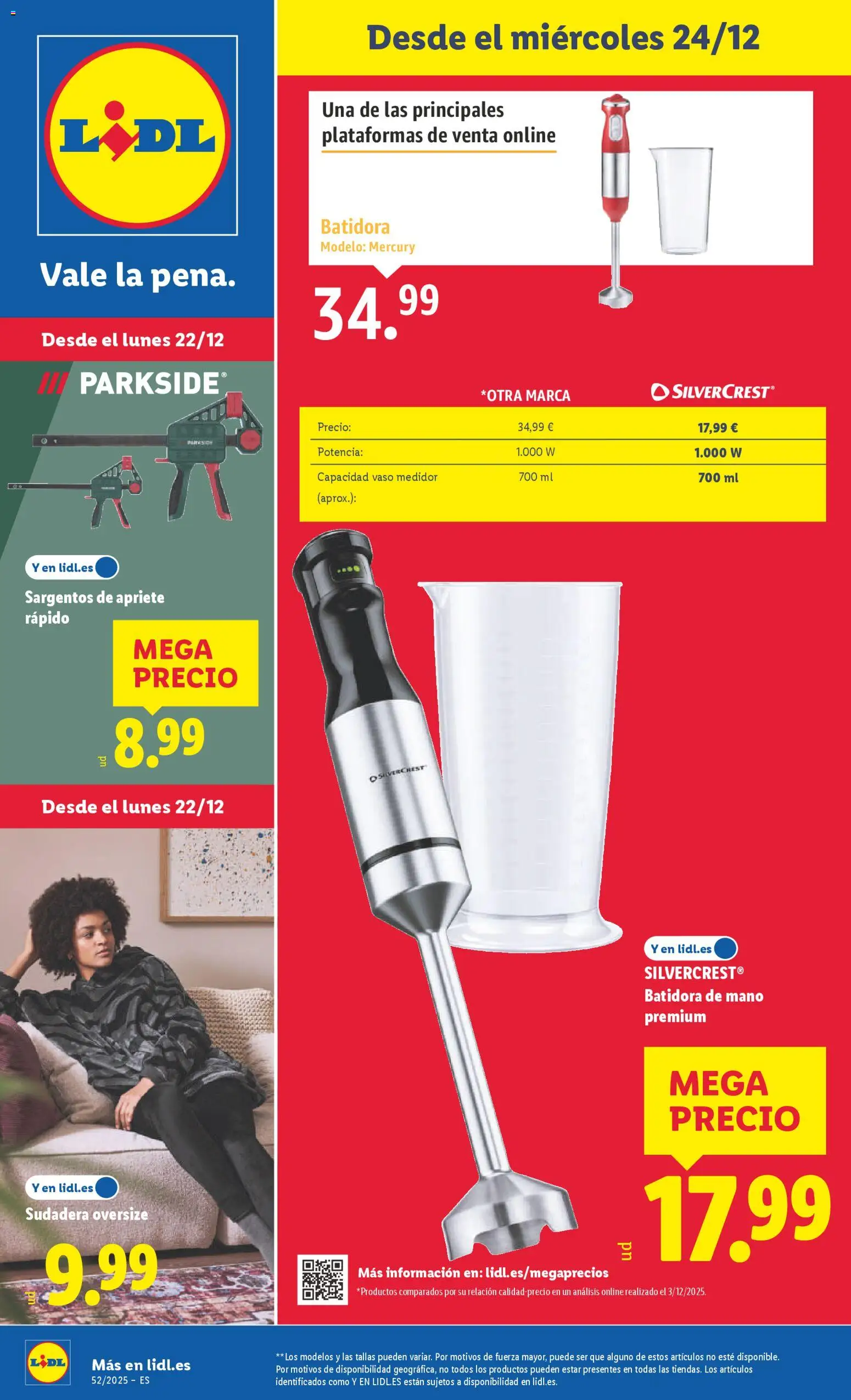 Lidl folleto de bazar │ válido desde el 22.12.2025 | Página: 1 | Productos: Sudadera, Batidora