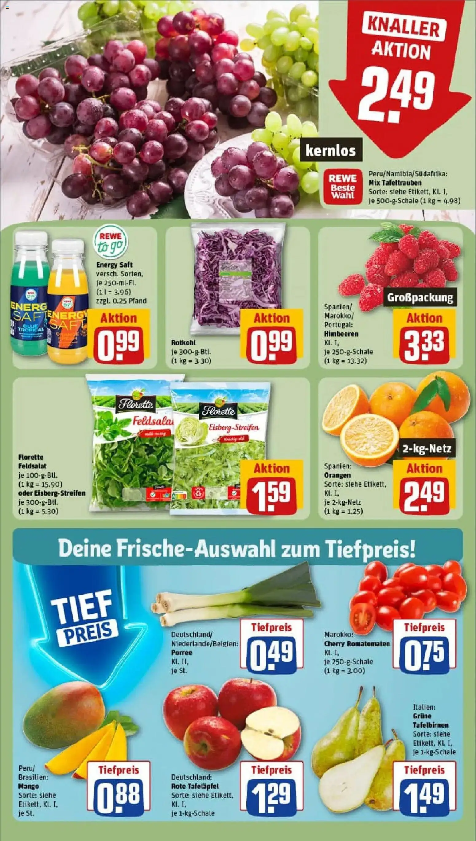 Rewe prospekt Hilter	 – gültig ab 18.01.2026 | Seite: 8 | Produkte: Energy, Rotkohl, Orangen, Mango