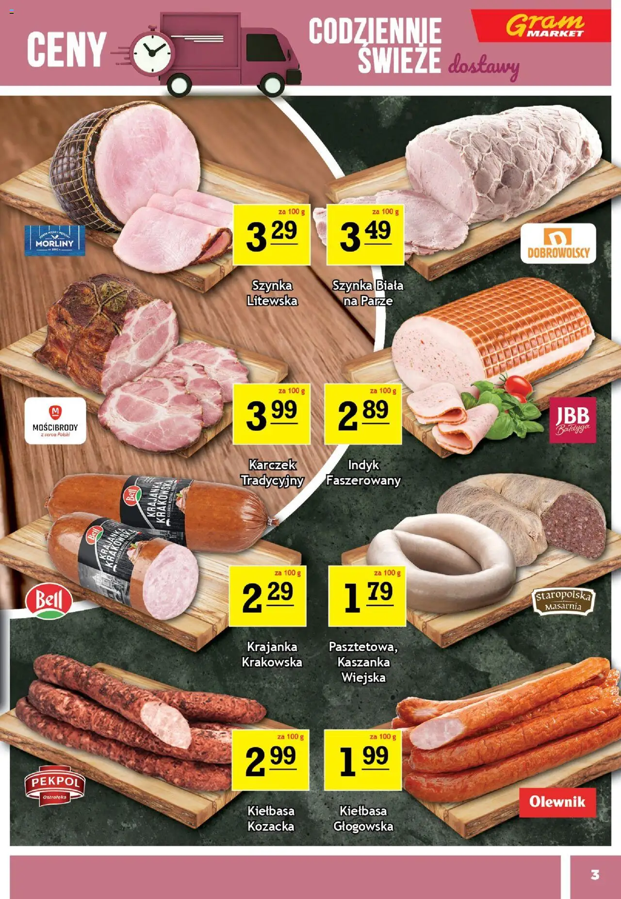 Gram Market Gazetka od 15.10.2025 | Strona: 3 | Produkty: Kiełbasa, Bell, Kaszanka, Szynka
