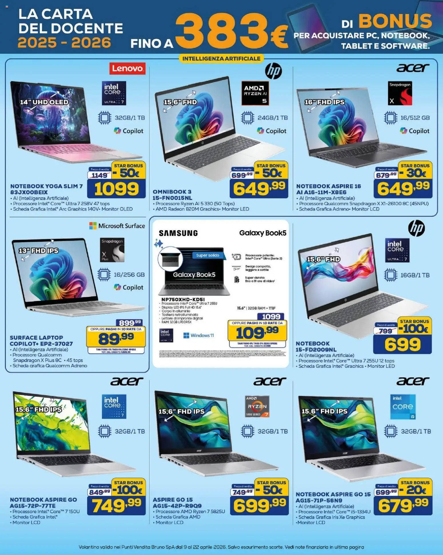 Volantino BRUNO del 09.04.2026 | Pagina: 14 | Prodotti: Samsung Galaxy, Laptop, Tastiera, Alluminio
