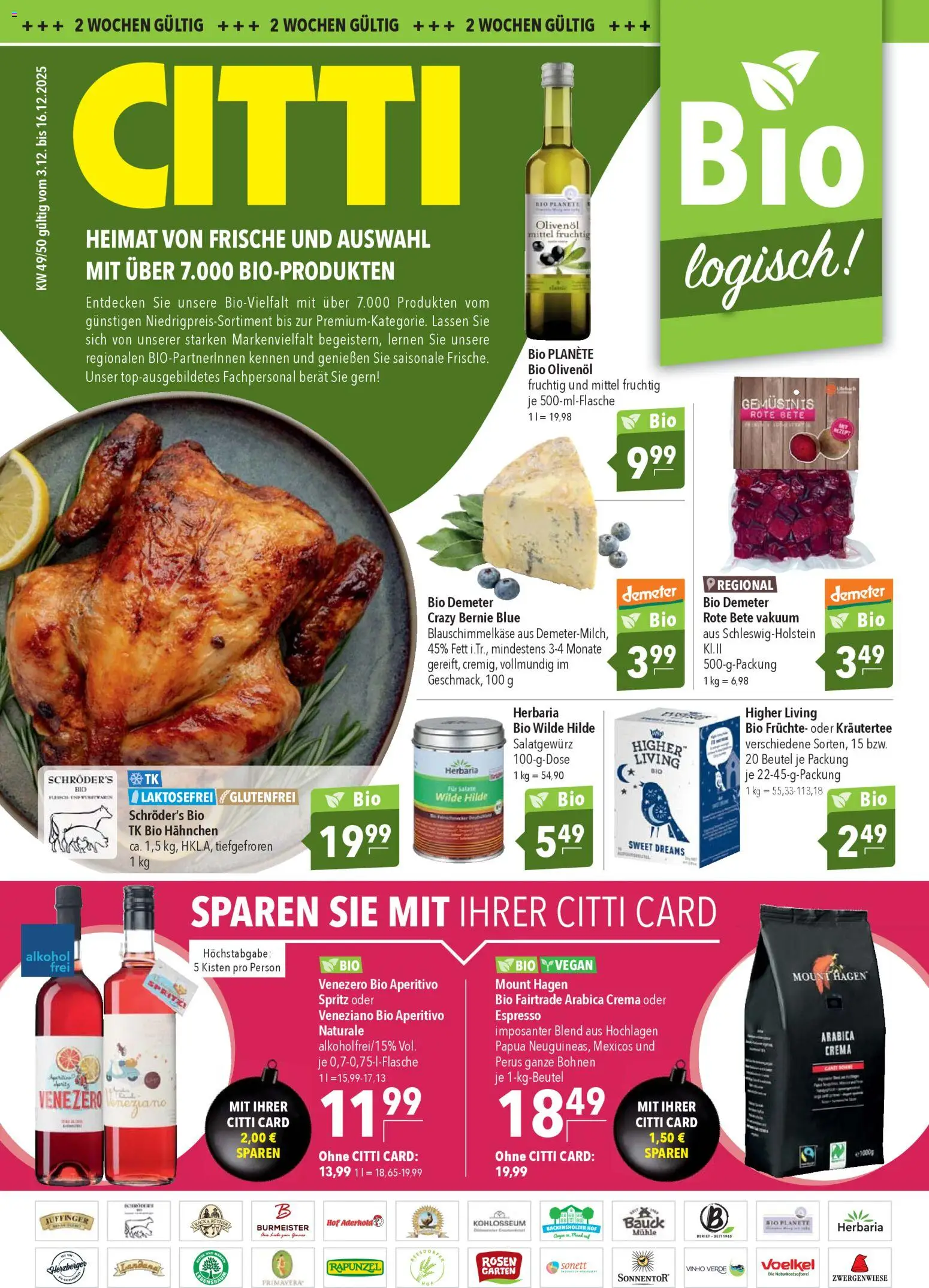 CITTI Markt Bio logisch! – gültig ab 03.12.2025 | Seite: 1 | Produkte: Mühle, Hahnchen, Olivenol