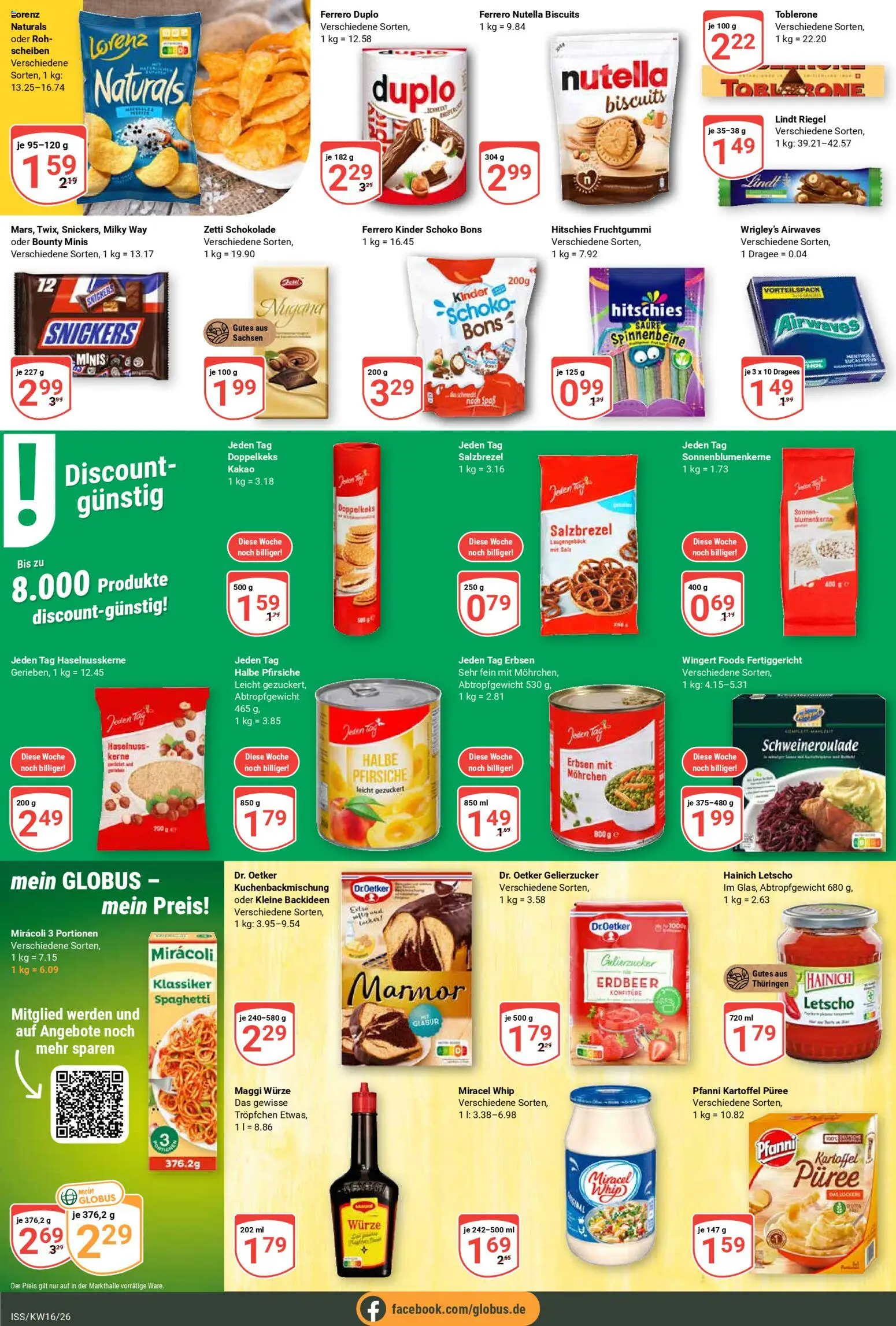 Globus Prospekt 	 – gültig ab 13.04.2026 | Seite: 14 | Produkte: Gelierzucker, Miracel whip, Nutella, Erbsen